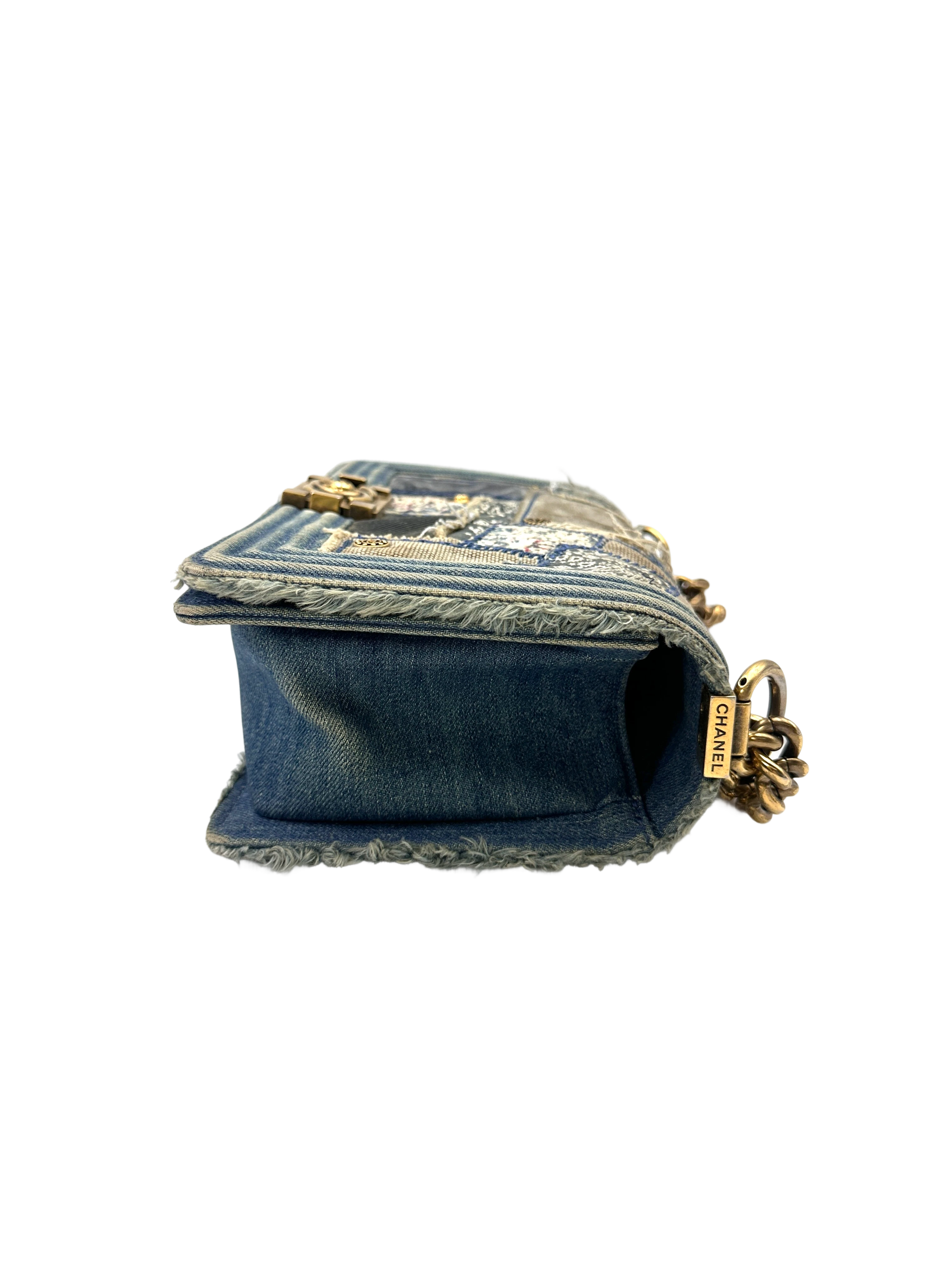 Chanel LeBoy Blue Denim Patchwork Medium Size Flap Bag With Gold Buckle(20***31) CC2127