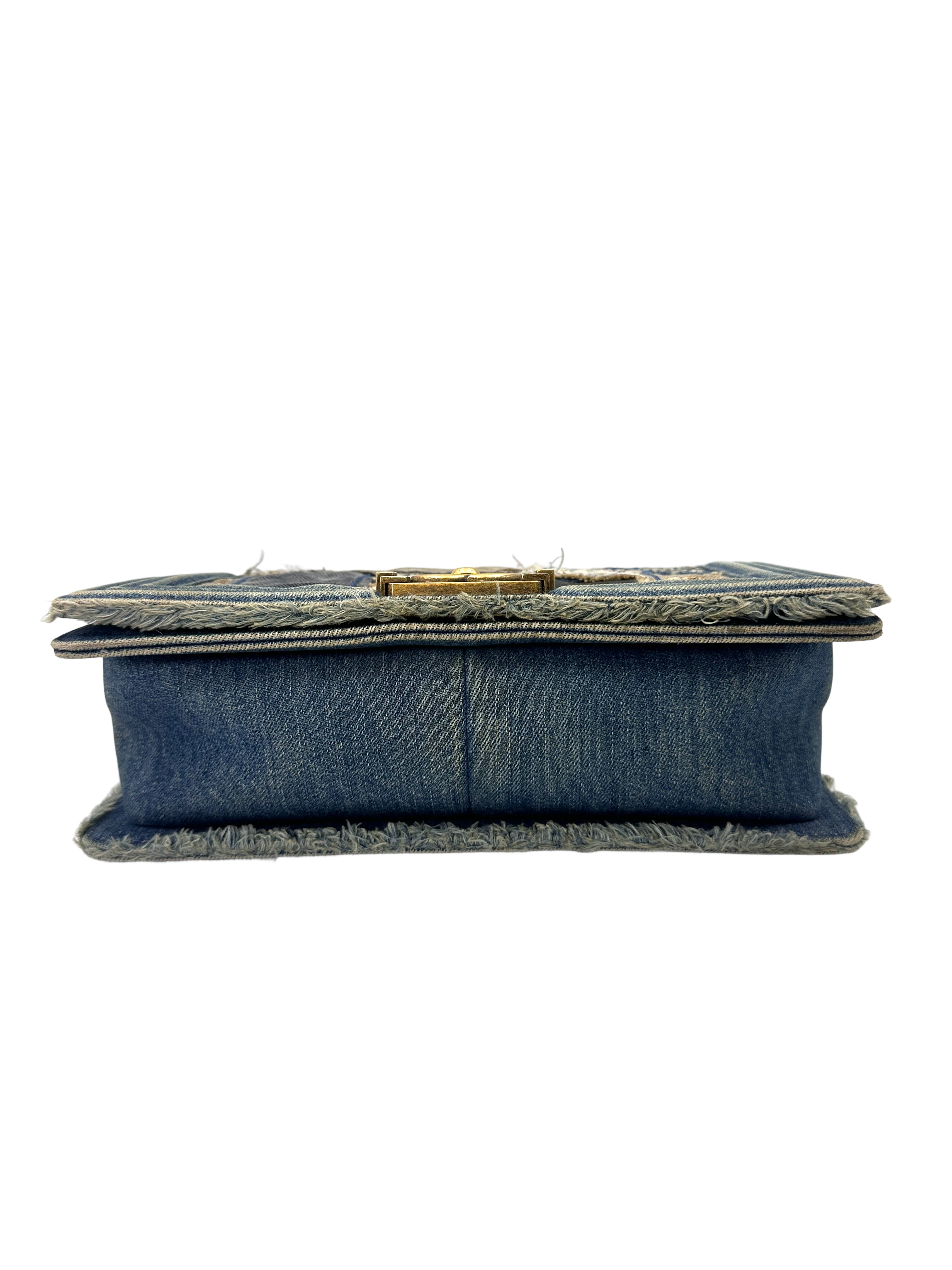Chanel LeBoy Blue Denim Patchwork Medium Size Flap Bag With Gold Buckle(20***31) CC2127