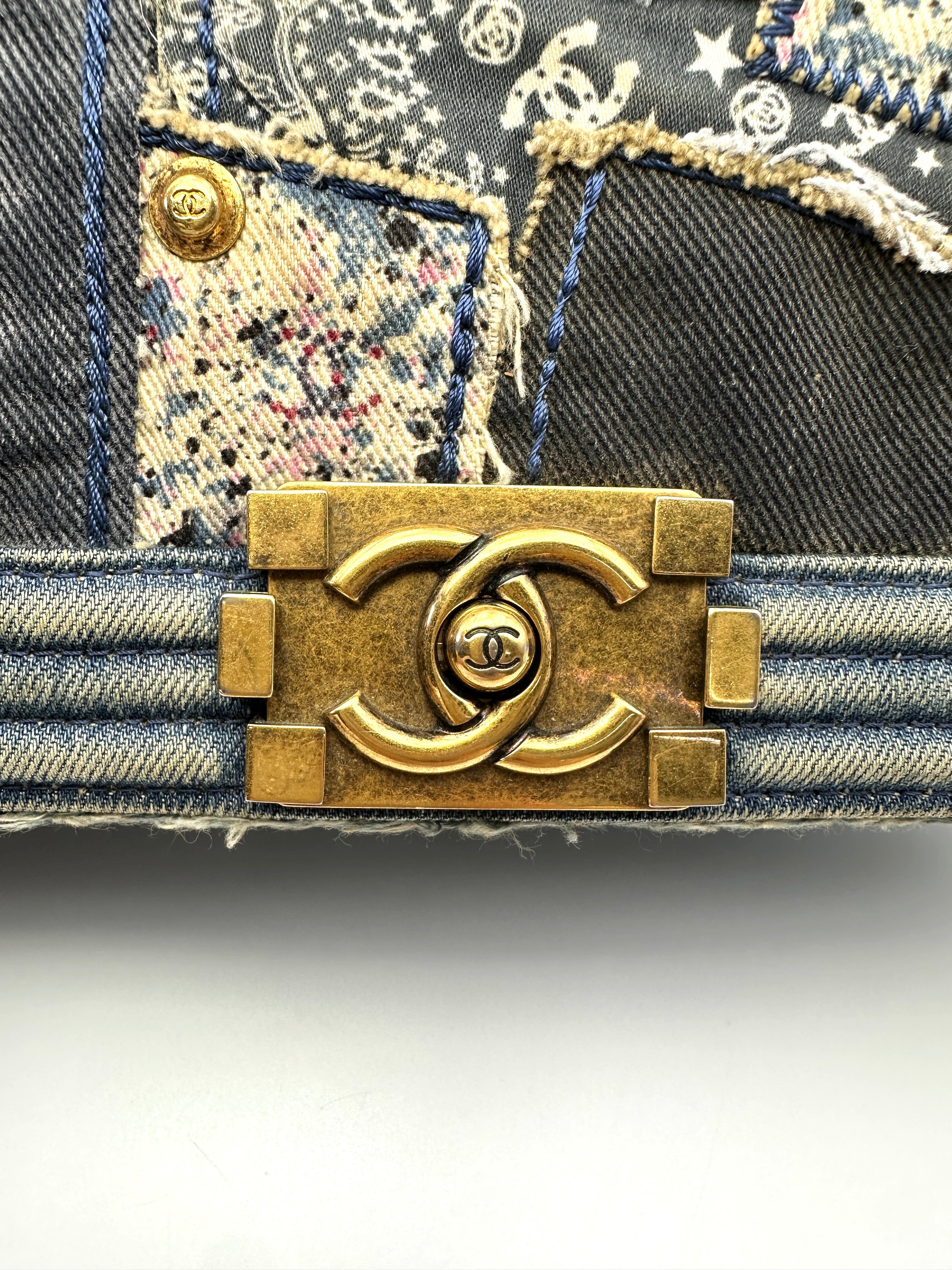 Chanel LeBoy Blue Denim Patchwork Medium Size Flap Bag With Gold Buckle(20***31) CC2127