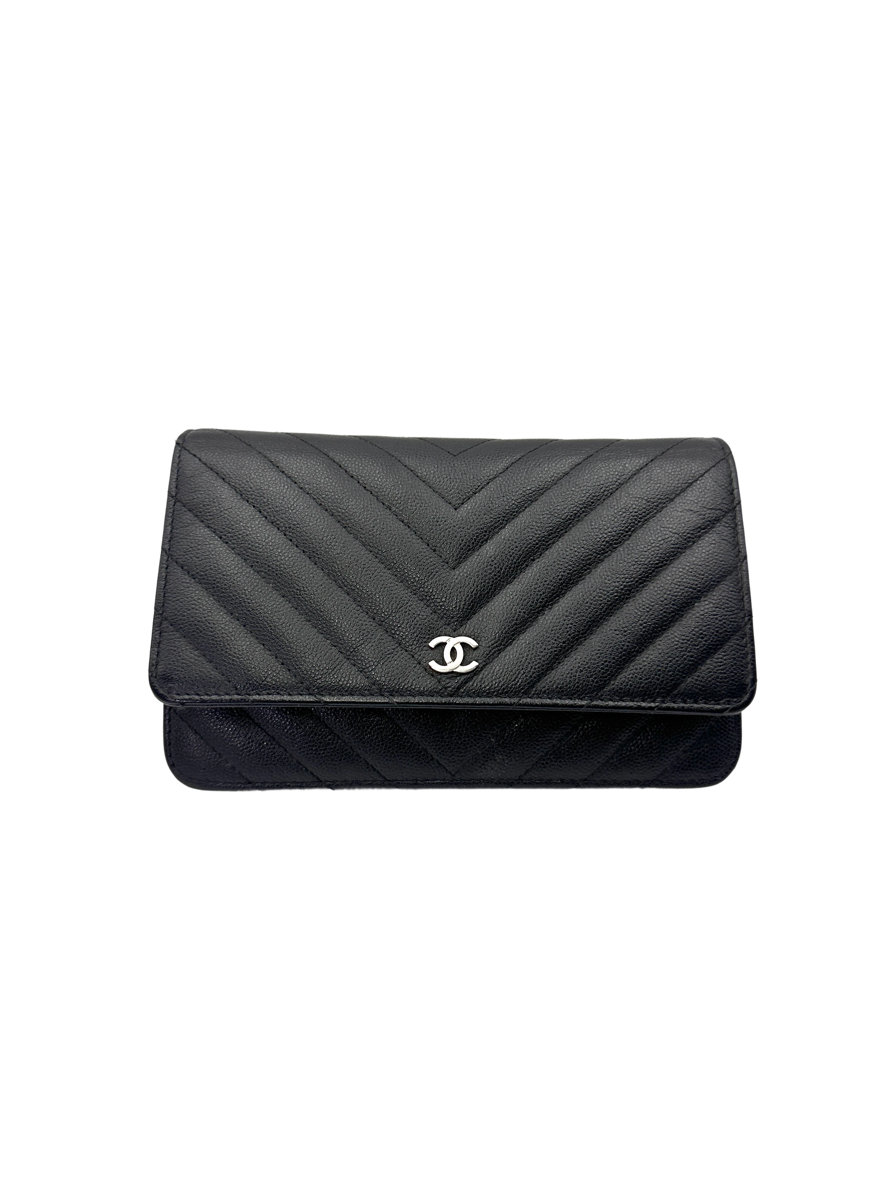Chanel Black Chevron Quilted Leather Wallet On Chain(25***85) CC2125