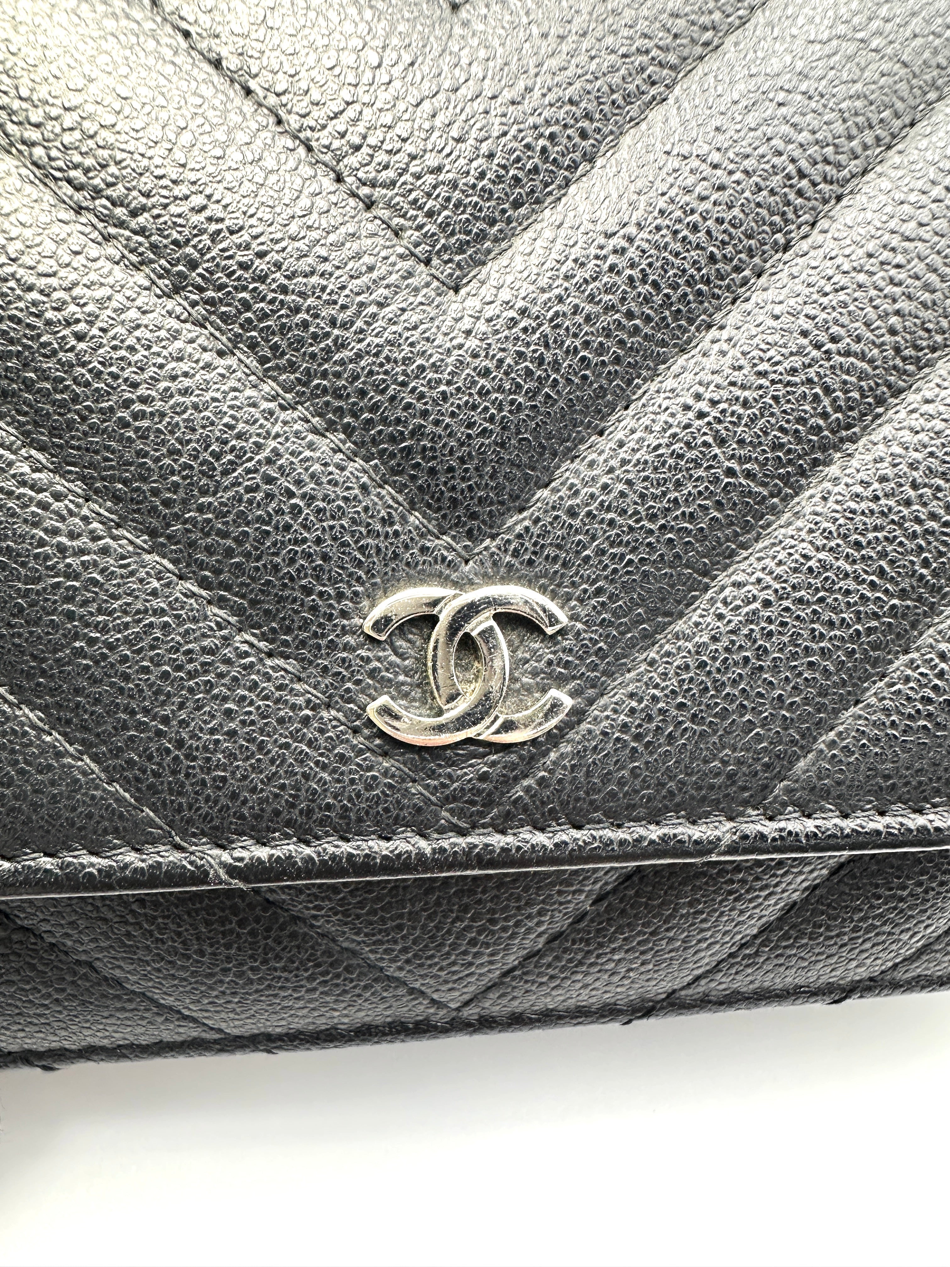 Chanel Black Chevron Quilted Leather Wallet On Chain(25***85) CC2125