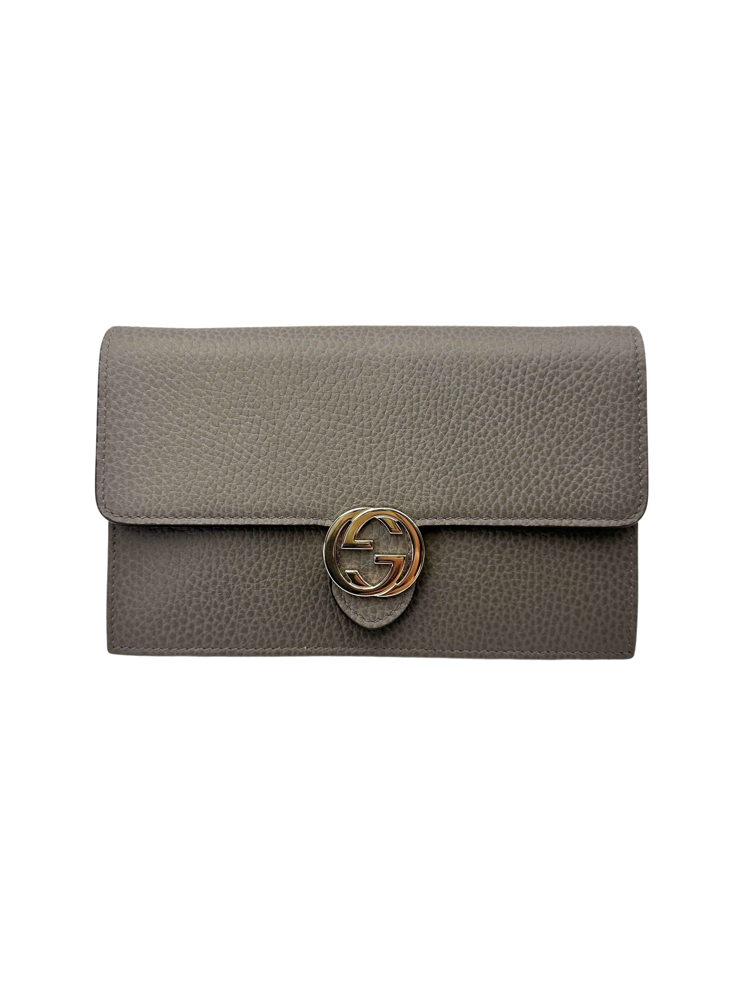 Gucci Interlocking G Grey Leather Wallet On Chain GG1275