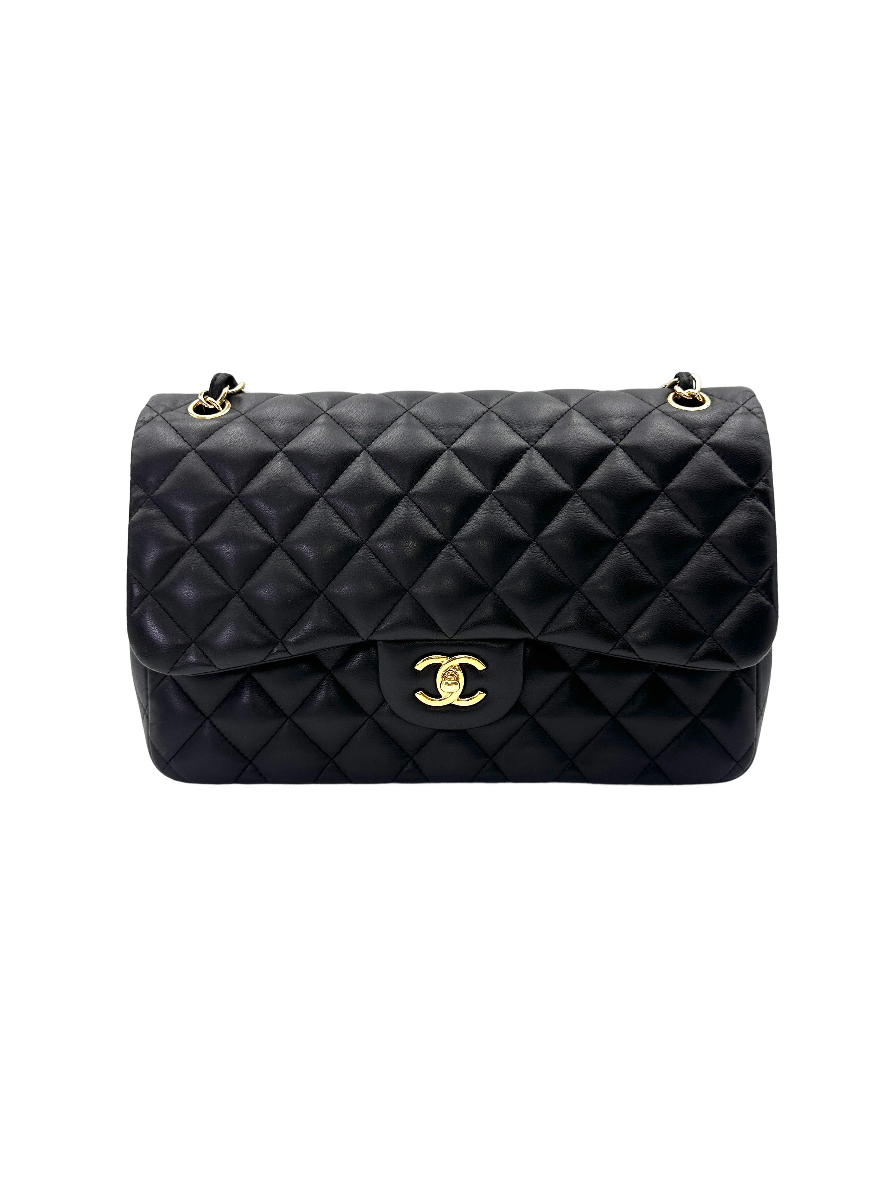 Chanel Classic Flap Black Quilted Lambskin Jumbo Shoulder Bag With Gold Buckle(19***99) CC2129
