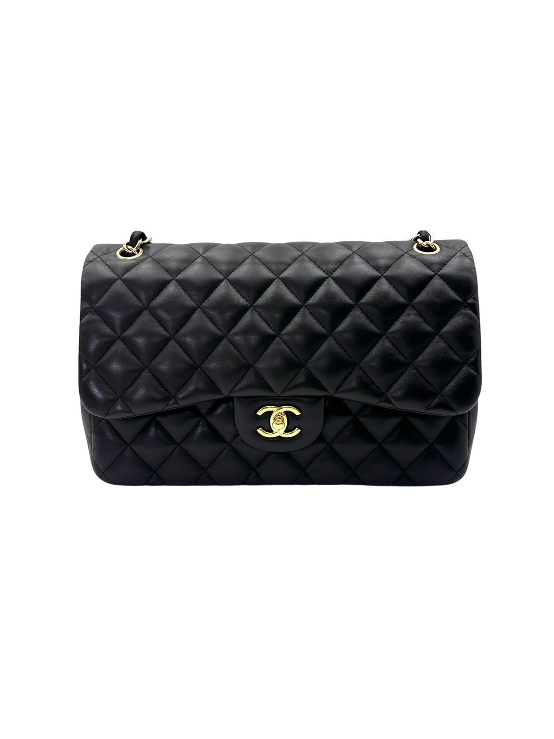 Chanel Classic Flap Black Quilted Lambskin Jumbo Shoulder Bag With Gold Buckle(19***99) CC2129
