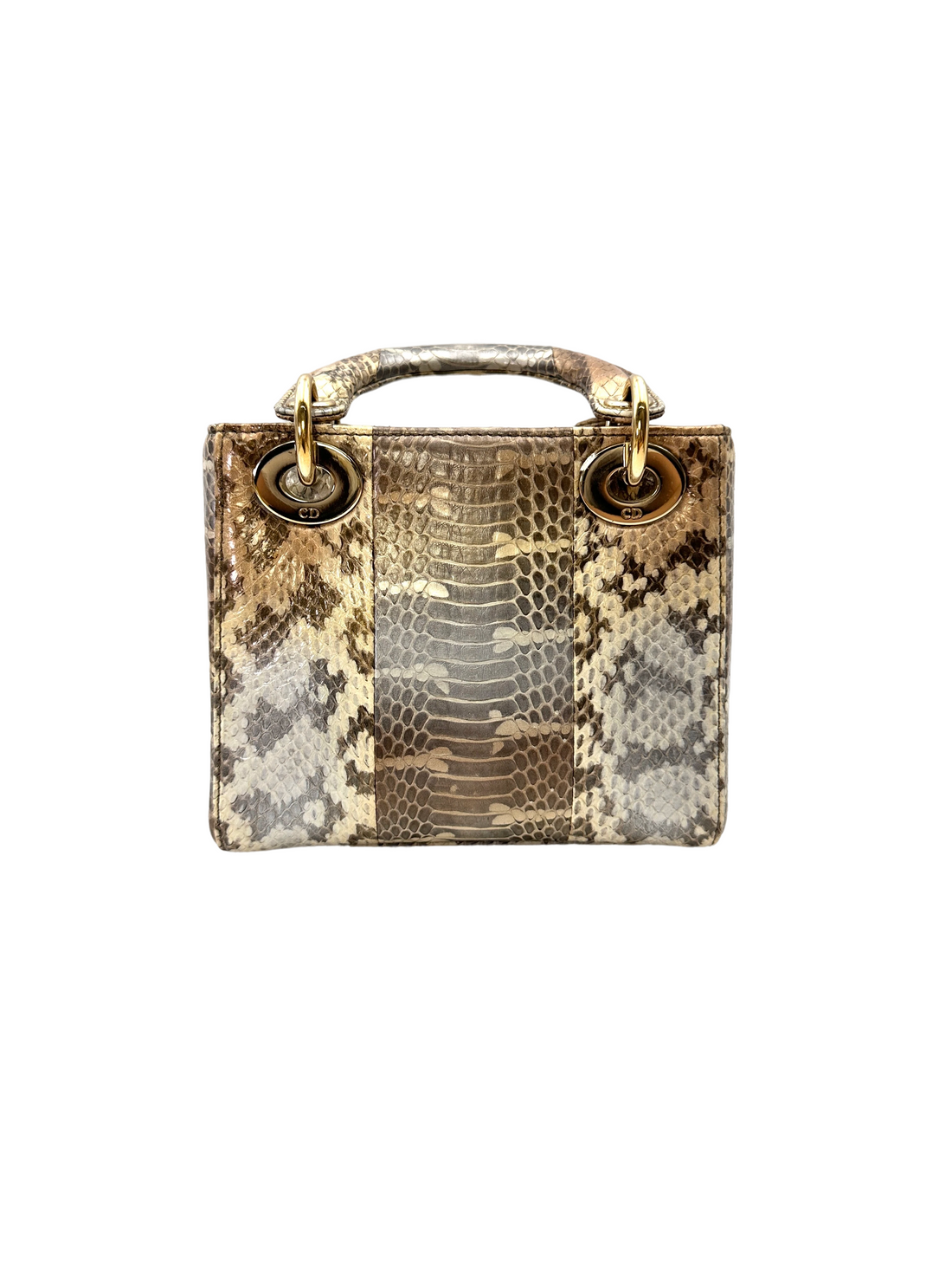 Christian Dior Lady Dior Multicolor Python Leather Handle Bag With Gold Charms DR791