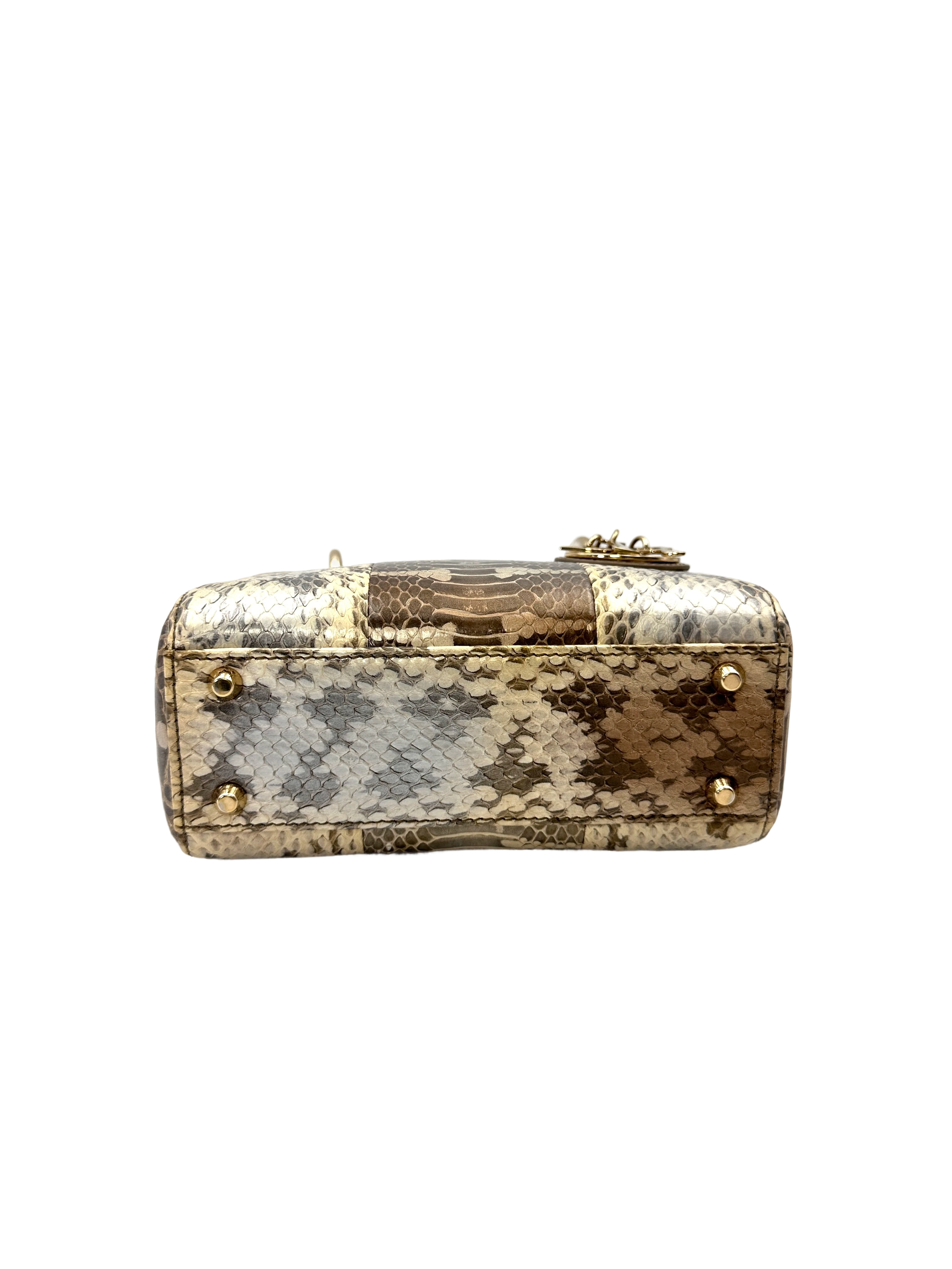 Christian Dior Lady Dior Multicolor Python Leather Handle Bag With Gold Charms DR791