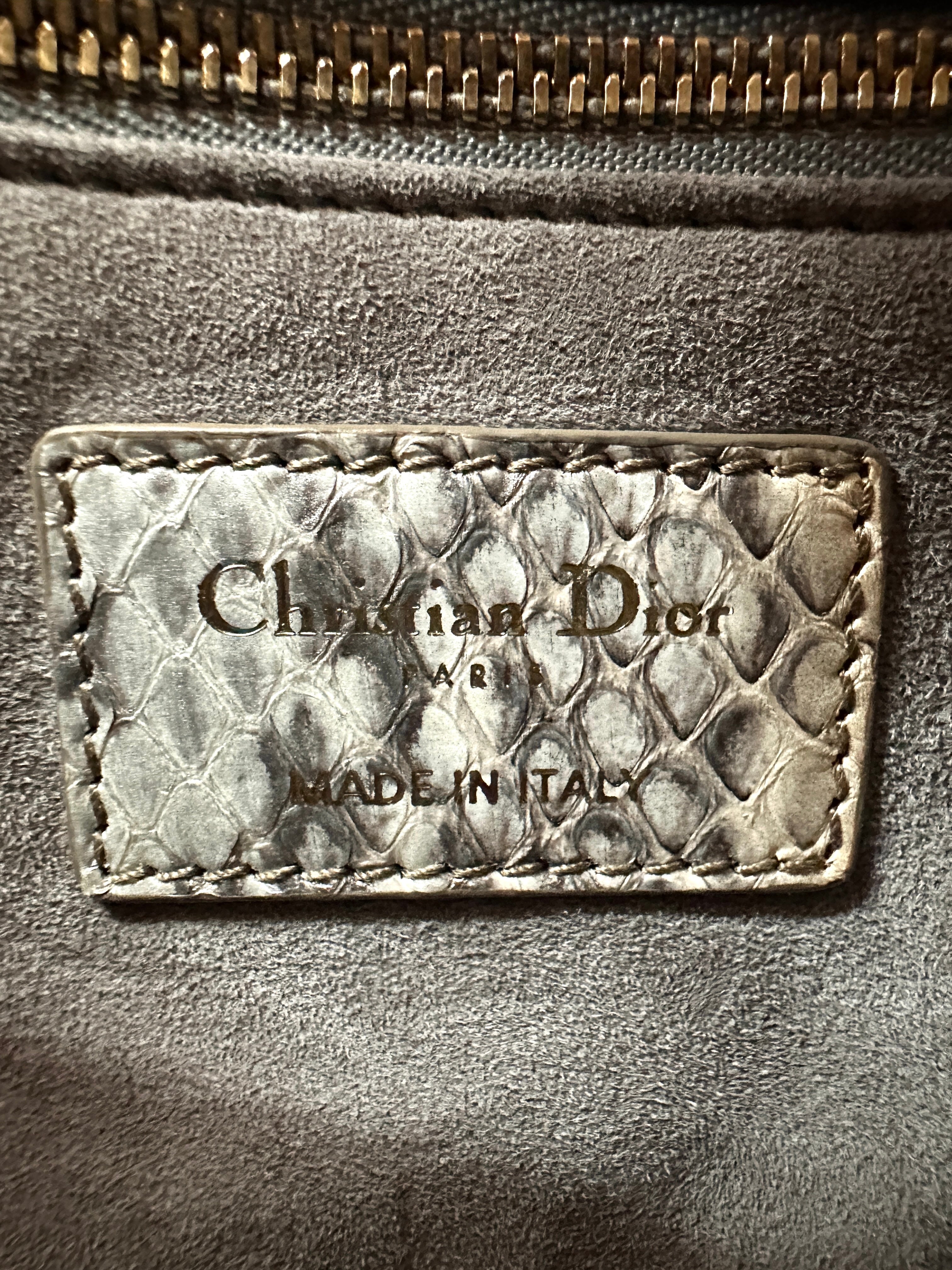 Christian Dior Lady Dior Multicolor Python Leather Handle Bag With Gold Charms DR791