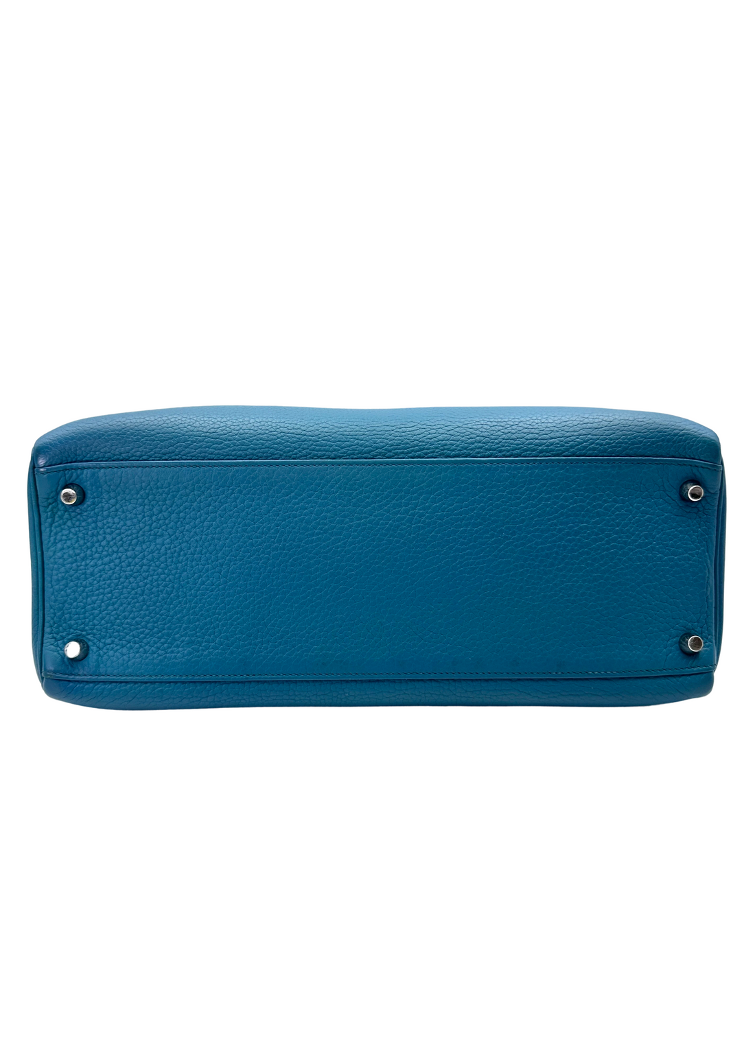 Hermes Kelly35 Blue Leather Top Handle Bag With Silver Hardware HR122