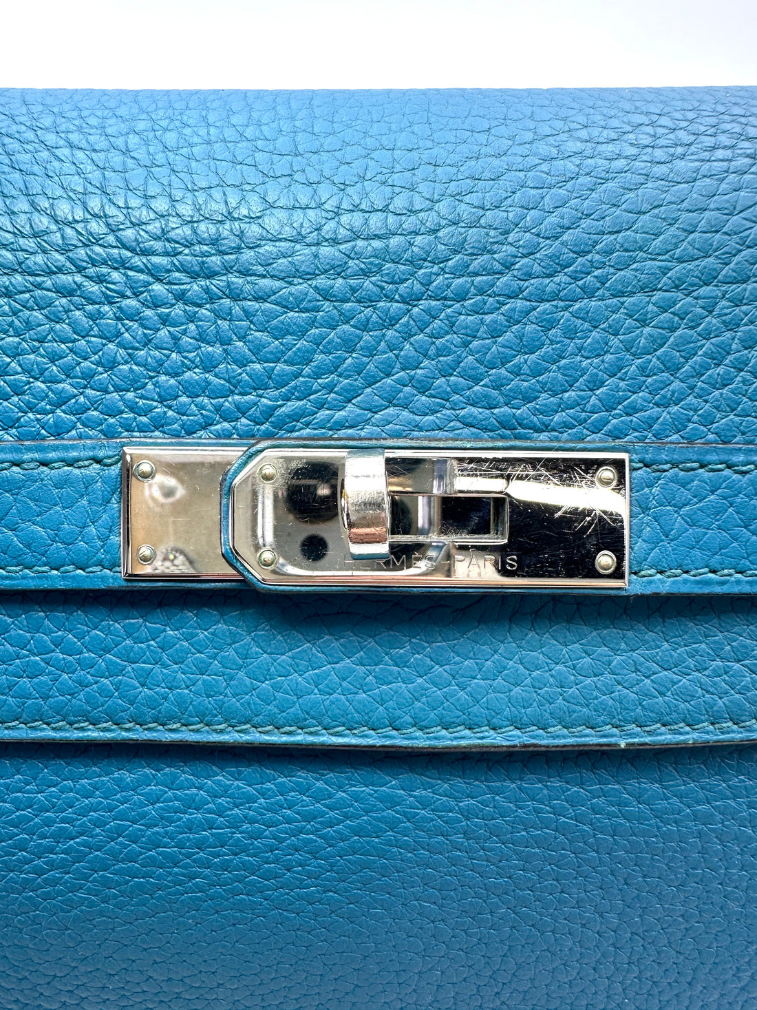 Hermes Kelly35 Blue Leather Top Handle Bag With Silver Hardware HR122