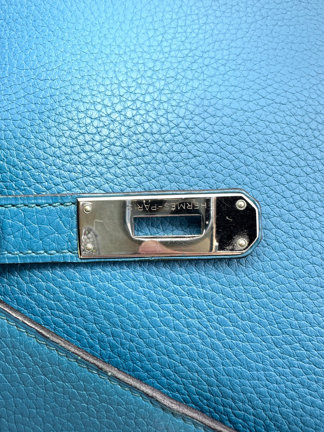 Hermes Kelly35 Blue Leather Top Handle Bag With Silver Hardware HR122