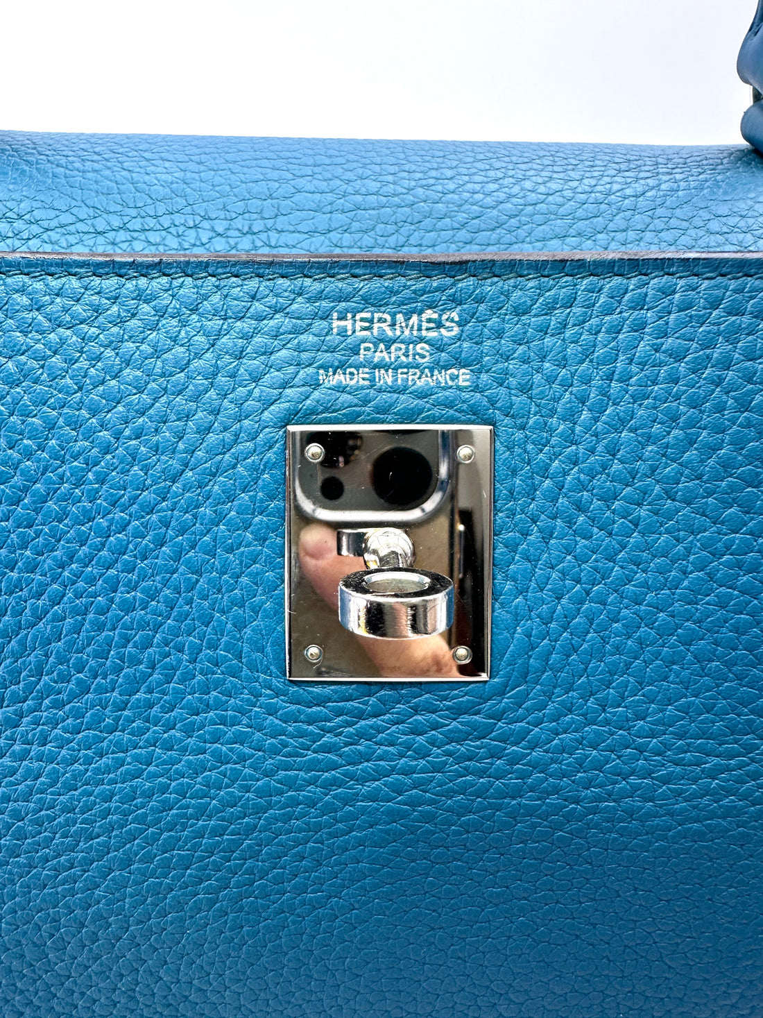 Hermes Kelly35 Blue Leather Top Handle Bag With Silver Hardware HR122