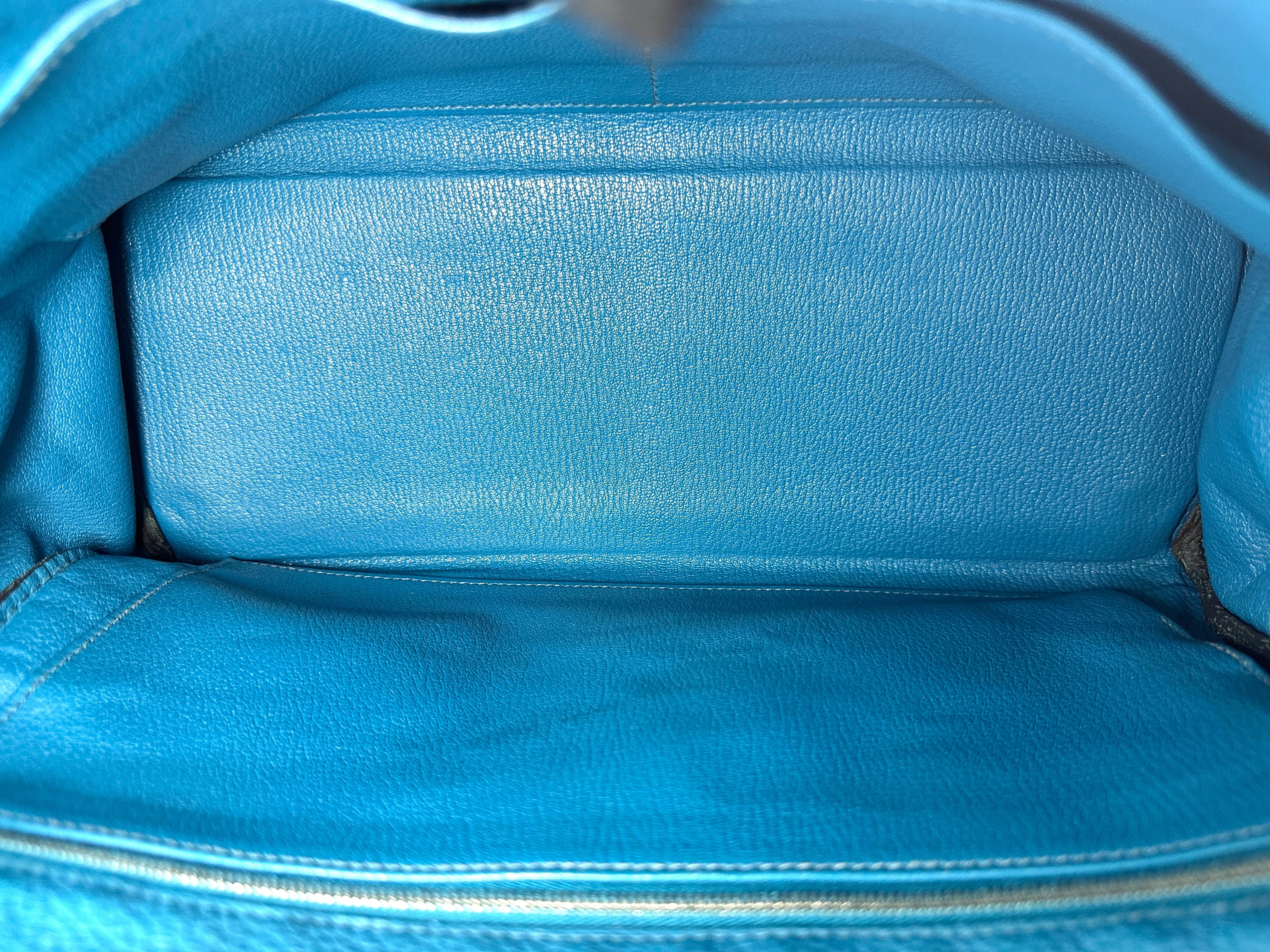 Hermes Kelly35 Blue Leather Top Handle Bag With Silver Hardware HR122