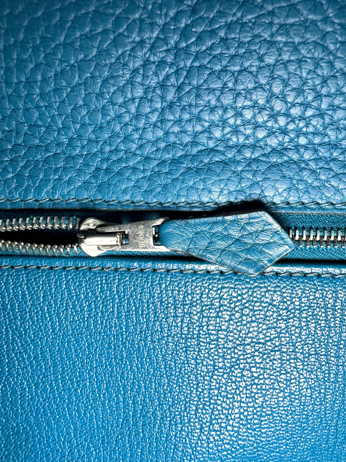 Hermes Kelly35 Blue Leather Top Handle Bag With Silver Hardware HR122