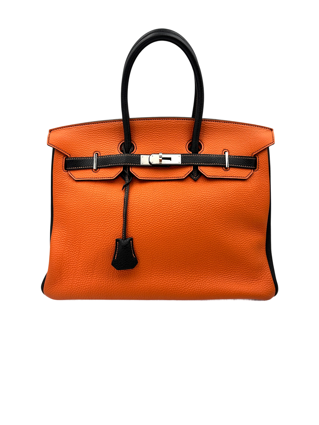 Hermes Birkin35 Orange/Black Leather Top Handle Bag HR123