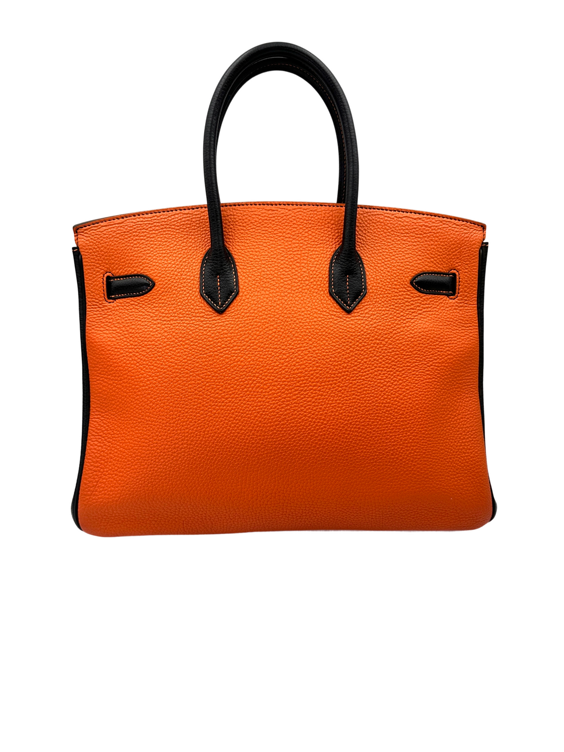 Hermes Birkin35 Orange/Black Leather Top Handle Bag HR123