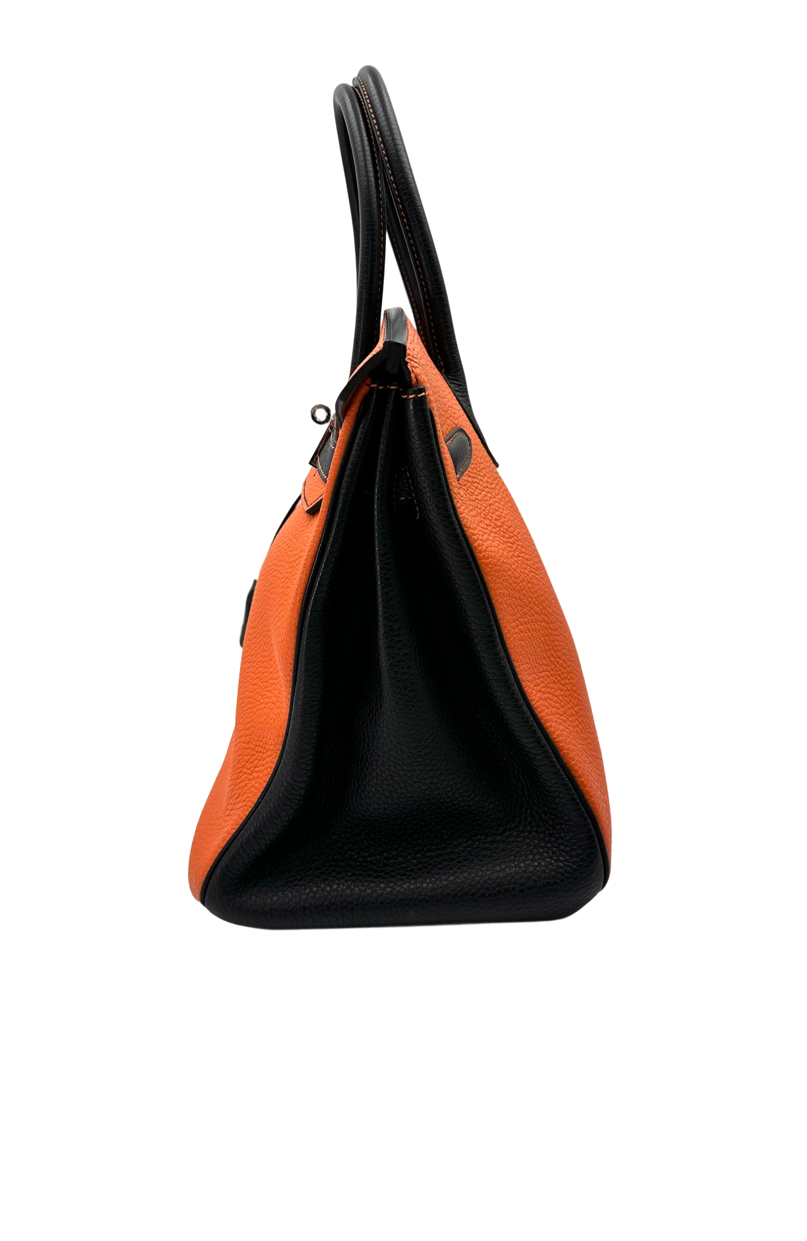Hermes Birkin35 Orange/Black Leather Top Handle Bag HR123
