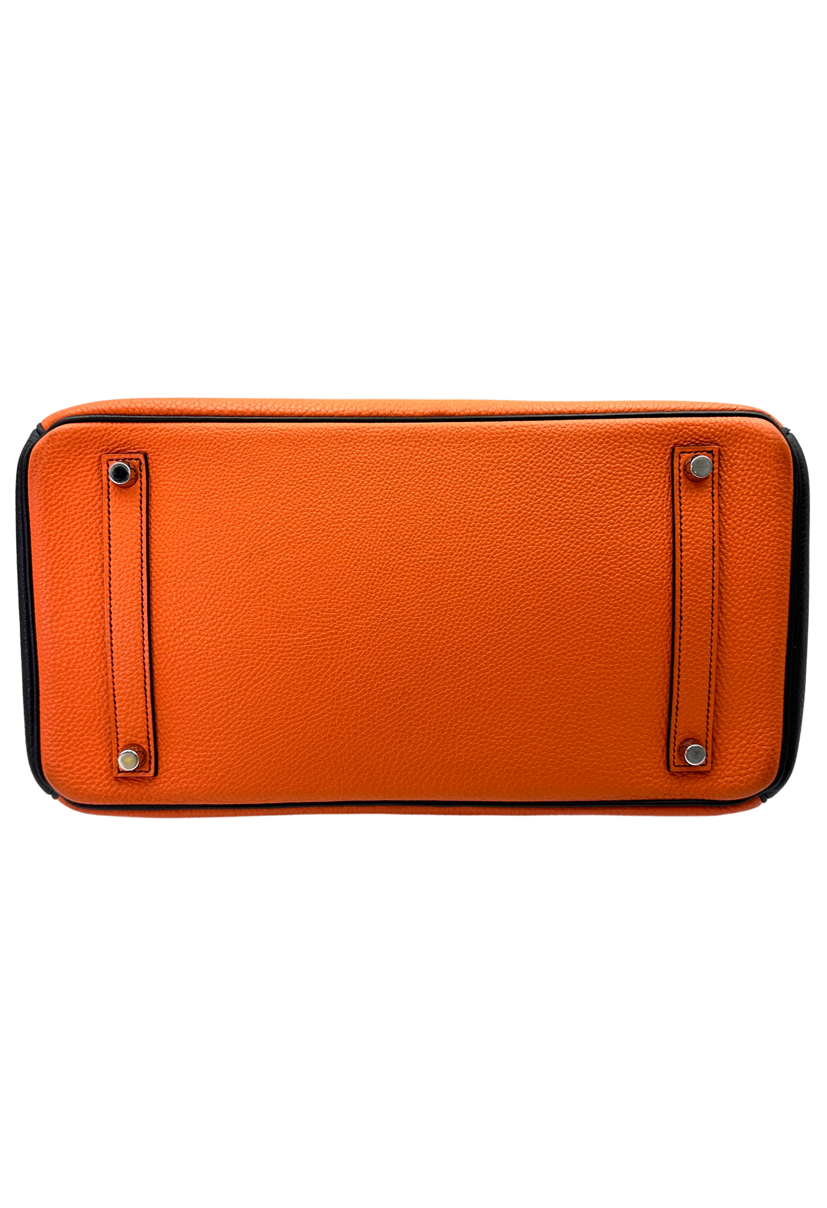 Hermes Birkin35 Orange/Black Leather Top Handle Bag HR123