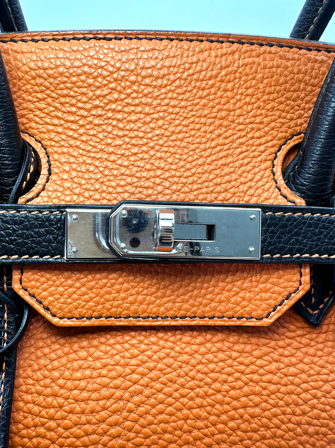 Hermes Birkin35 Orange/Black Leather Top Handle Bag HR123