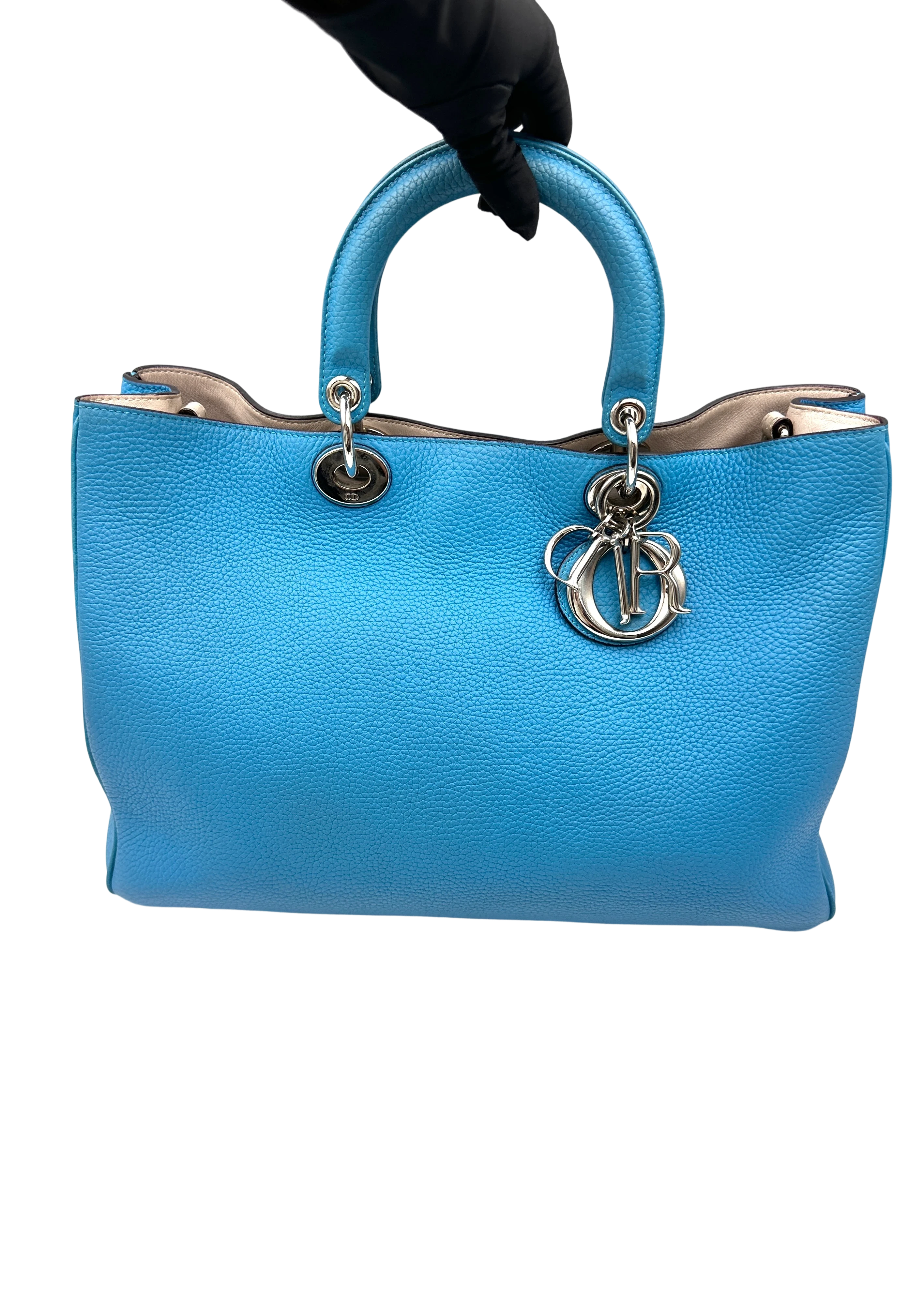 Christian Dior Diorissimo Blue Leather Large Size Top Handle Bag DR787
