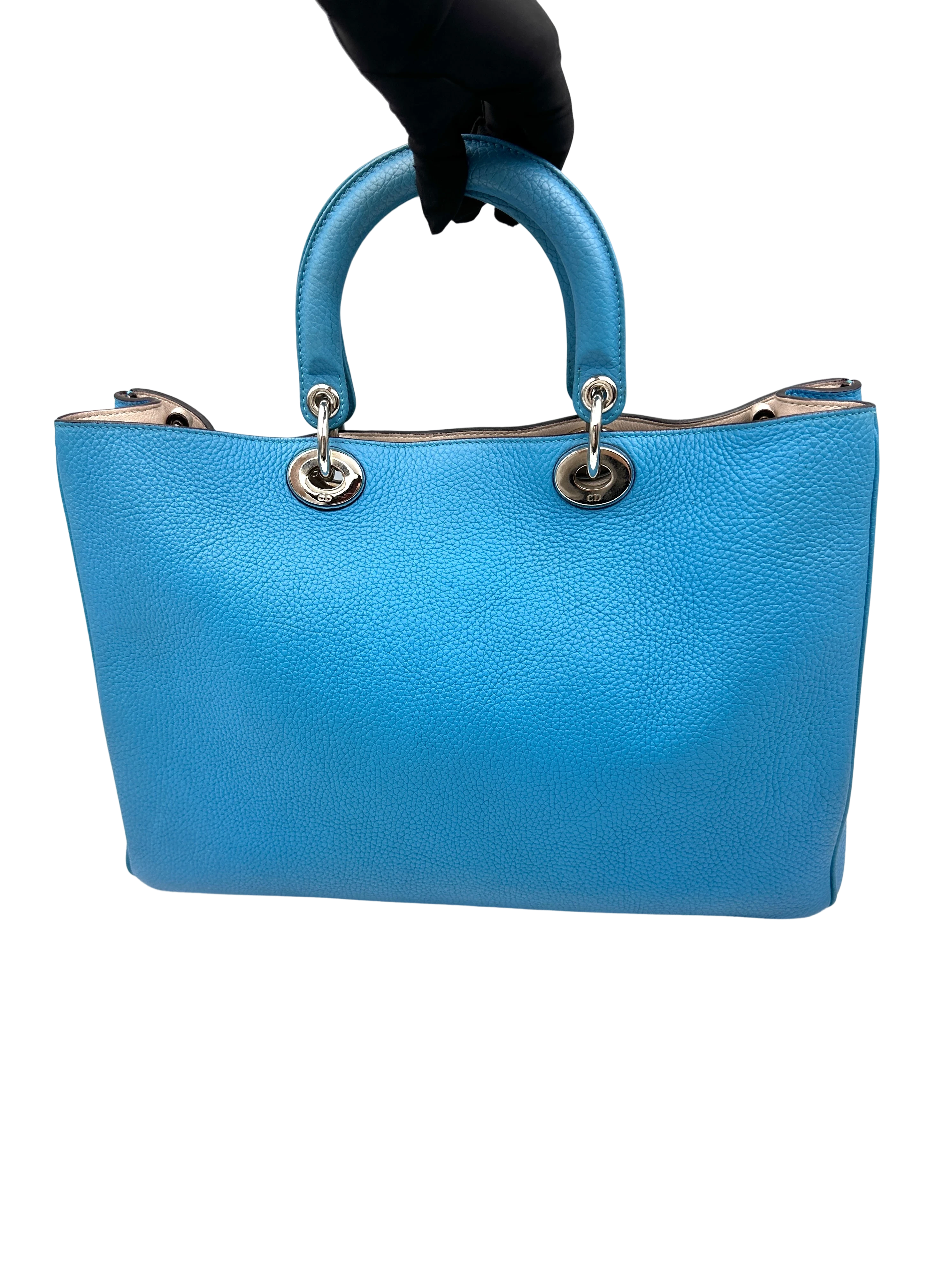 Christian Dior Diorissimo Blue Leather Large Size Top Handle Bag DR787