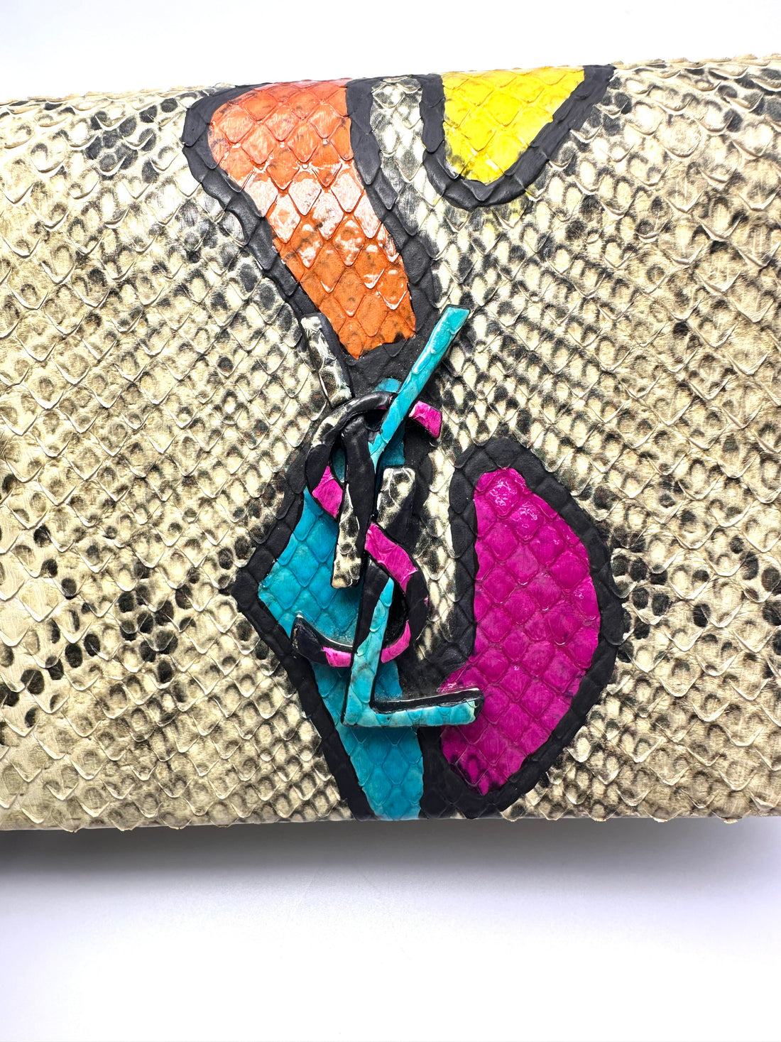 Saint Laurent Kate Multicolor Python Print Leather Shoulder Bag With Rainbow YSL SL253