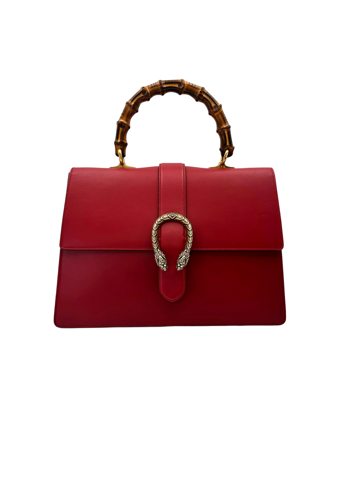 Gucci Dionysus Red Leather Bamboo Top Handle Bag GG1277