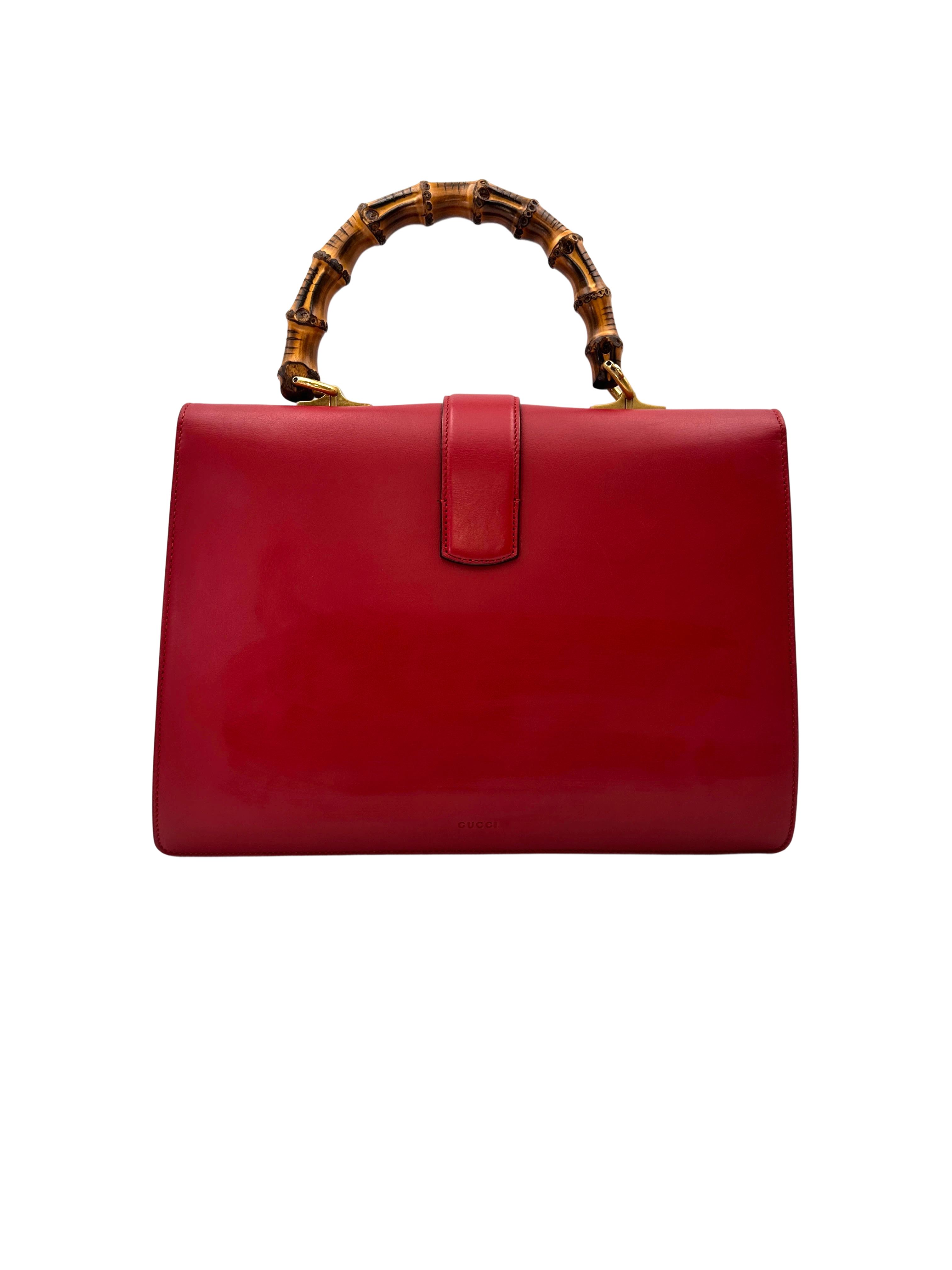 Gucci Dionysus Red Leather Bamboo Top Handle Bag GG1277