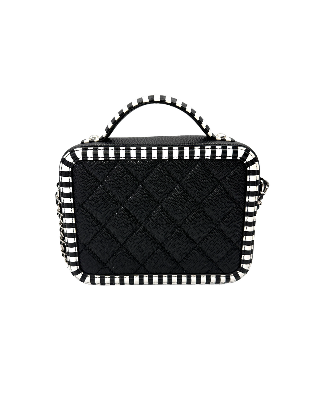 Chanel CC Filigree Black/White Quilted Leather Top Handle Vanity Case(27***78) CC2131