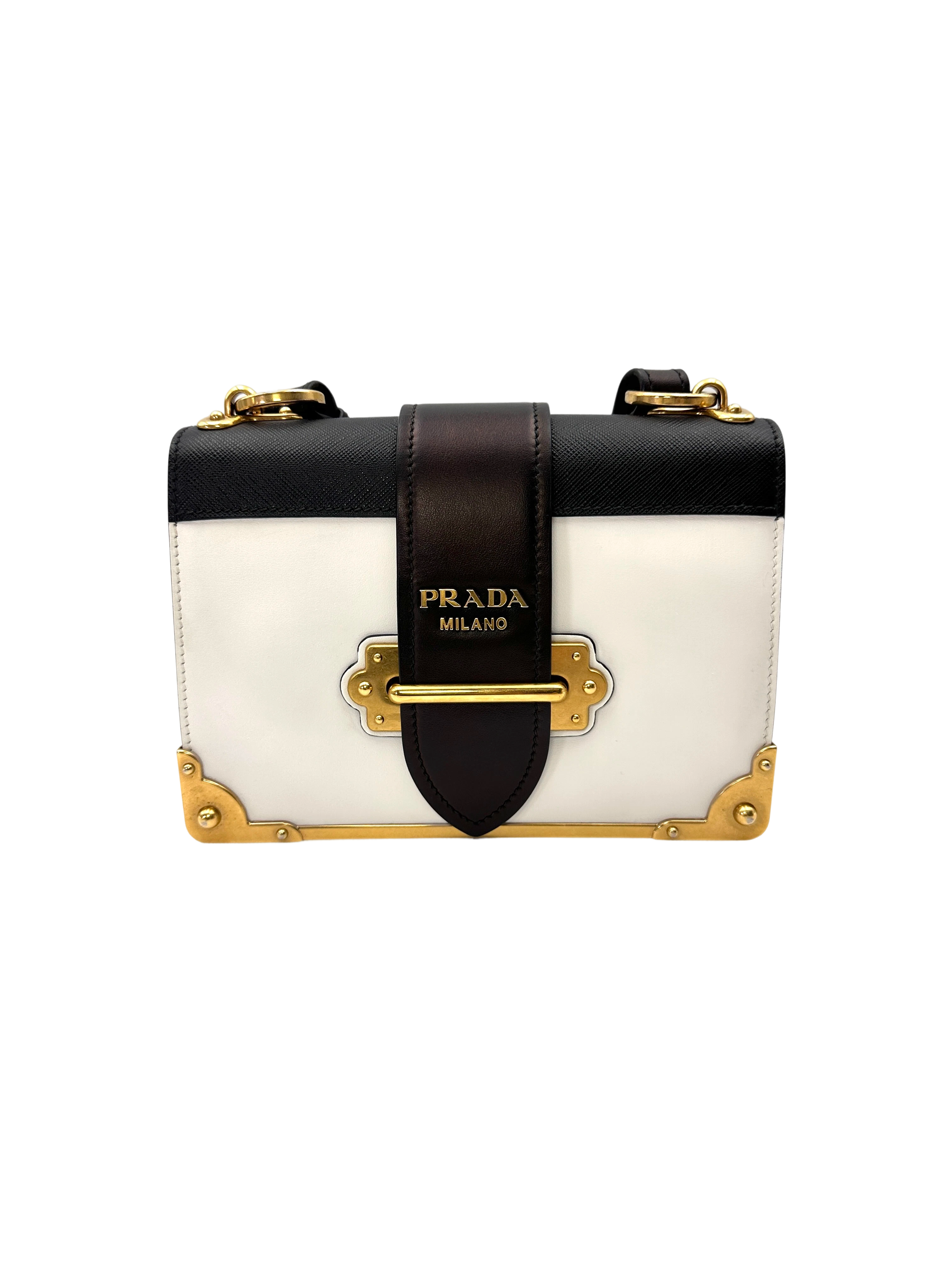 Prada Cahier Black/White Leather Shoulder Bag PR461