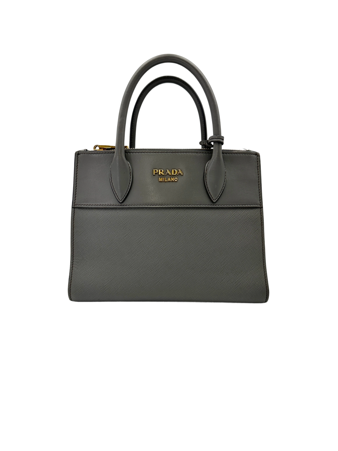 Prada Paradigme Grey Saffiano Leather Small Size Tote Handle Bag PR459