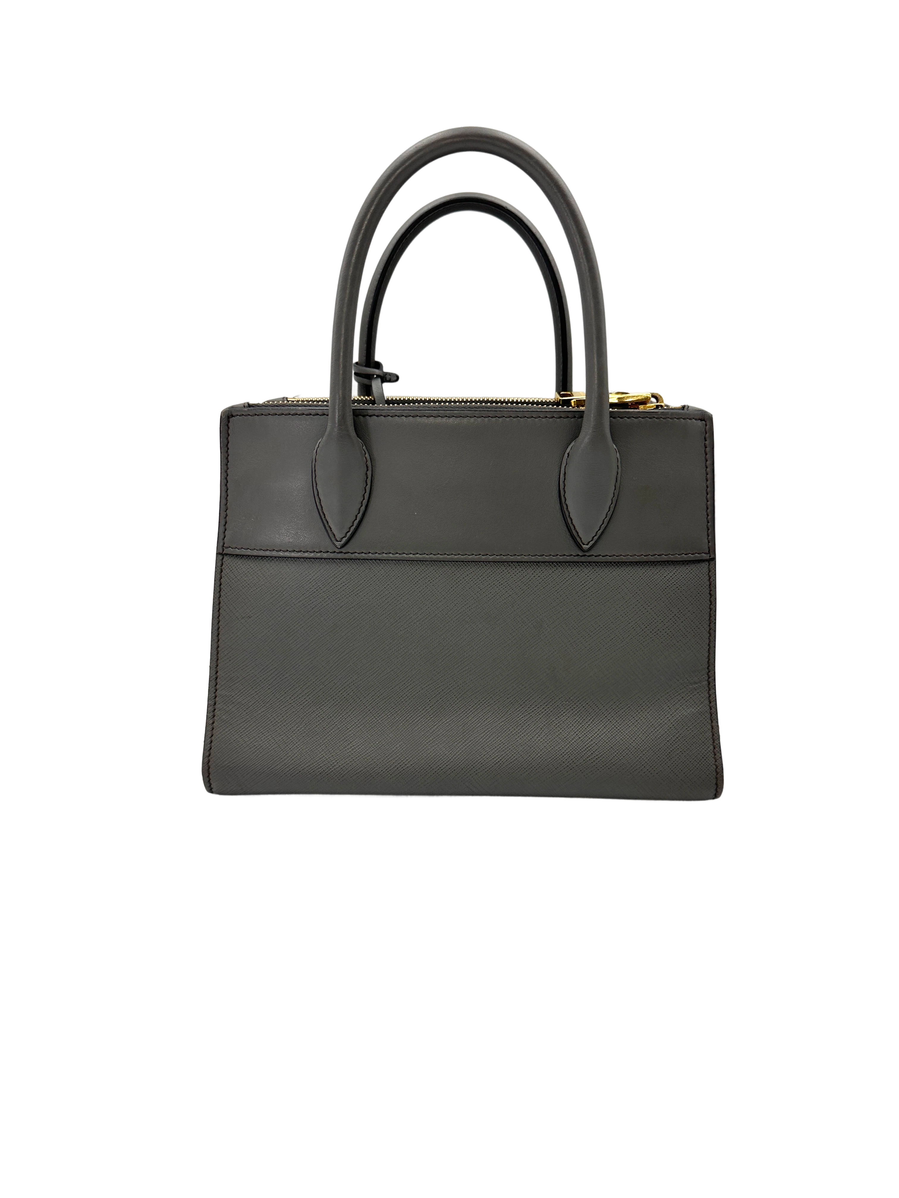 Prada Paradigme Grey Saffiano Leather Small Size Tote Handle Bag PR459