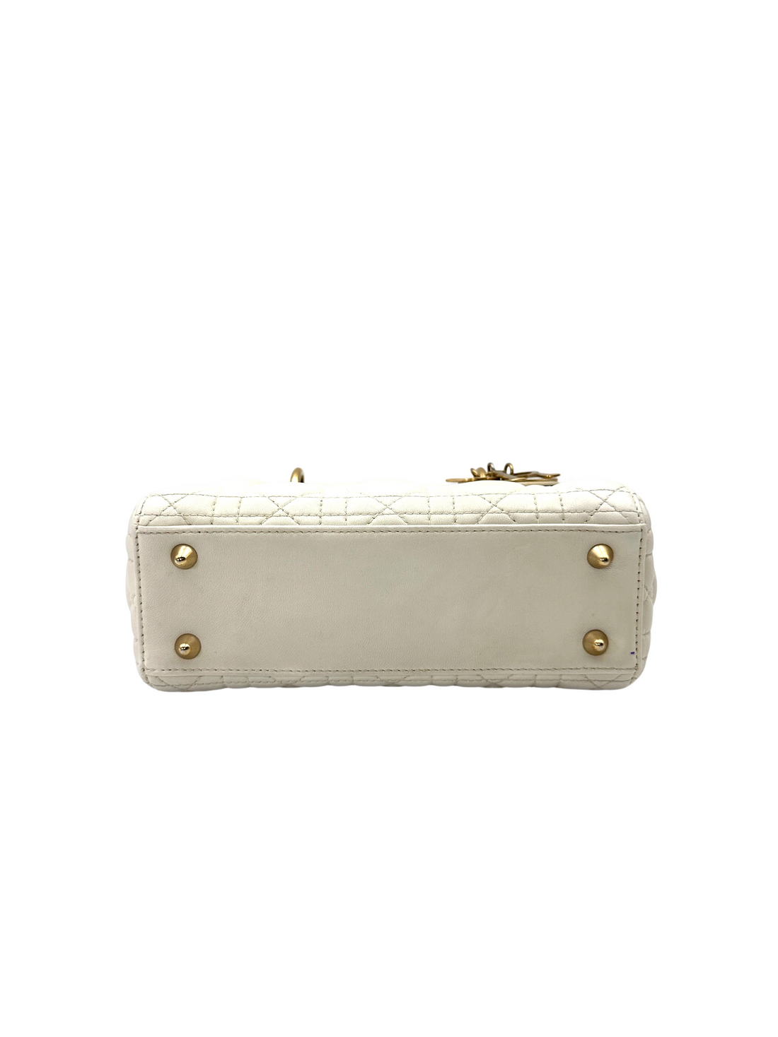 Christian Dior Lady Dior White Cannage Leather Handle Bag With Gold Charms DR789