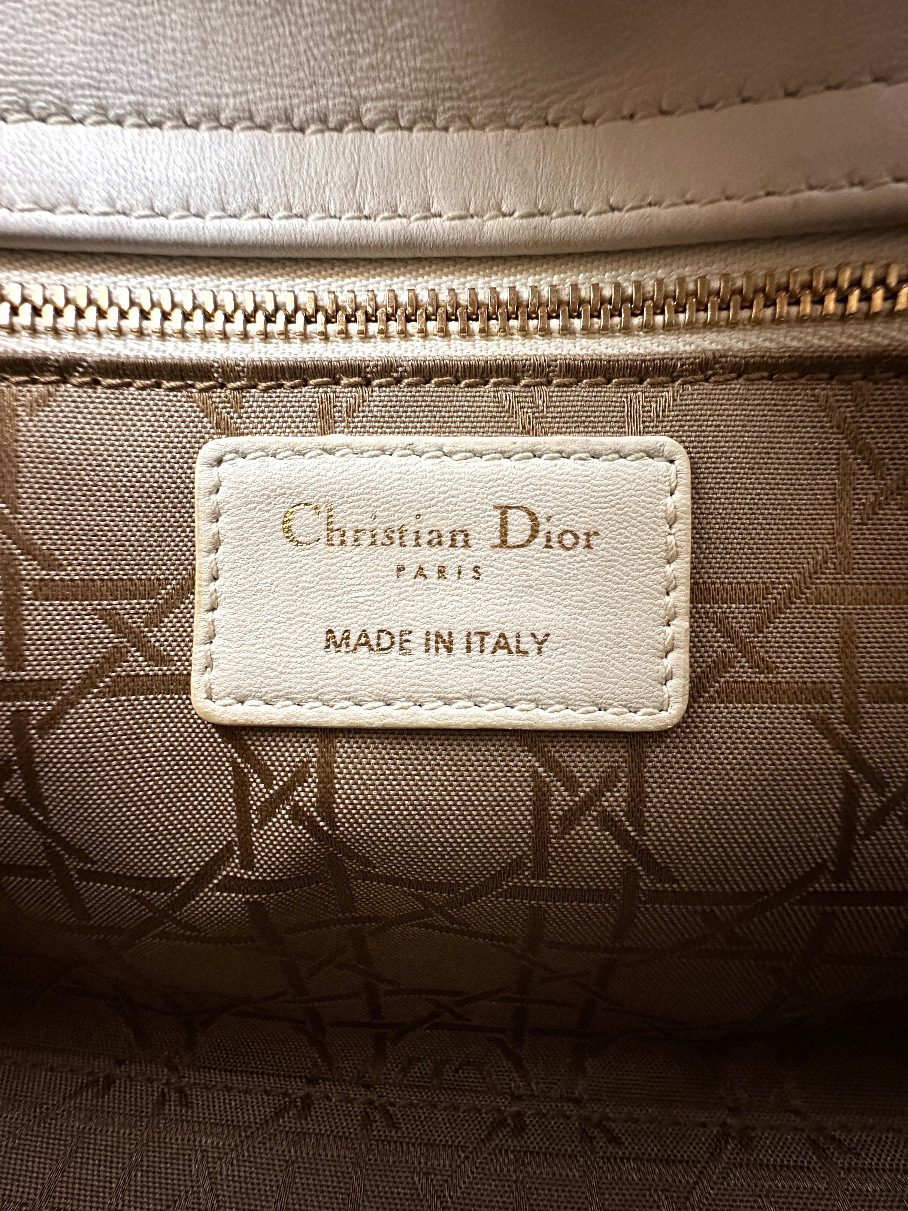 Christian Dior Lady Dior White Cannage Leather Handle Bag With Gold Charms DR789