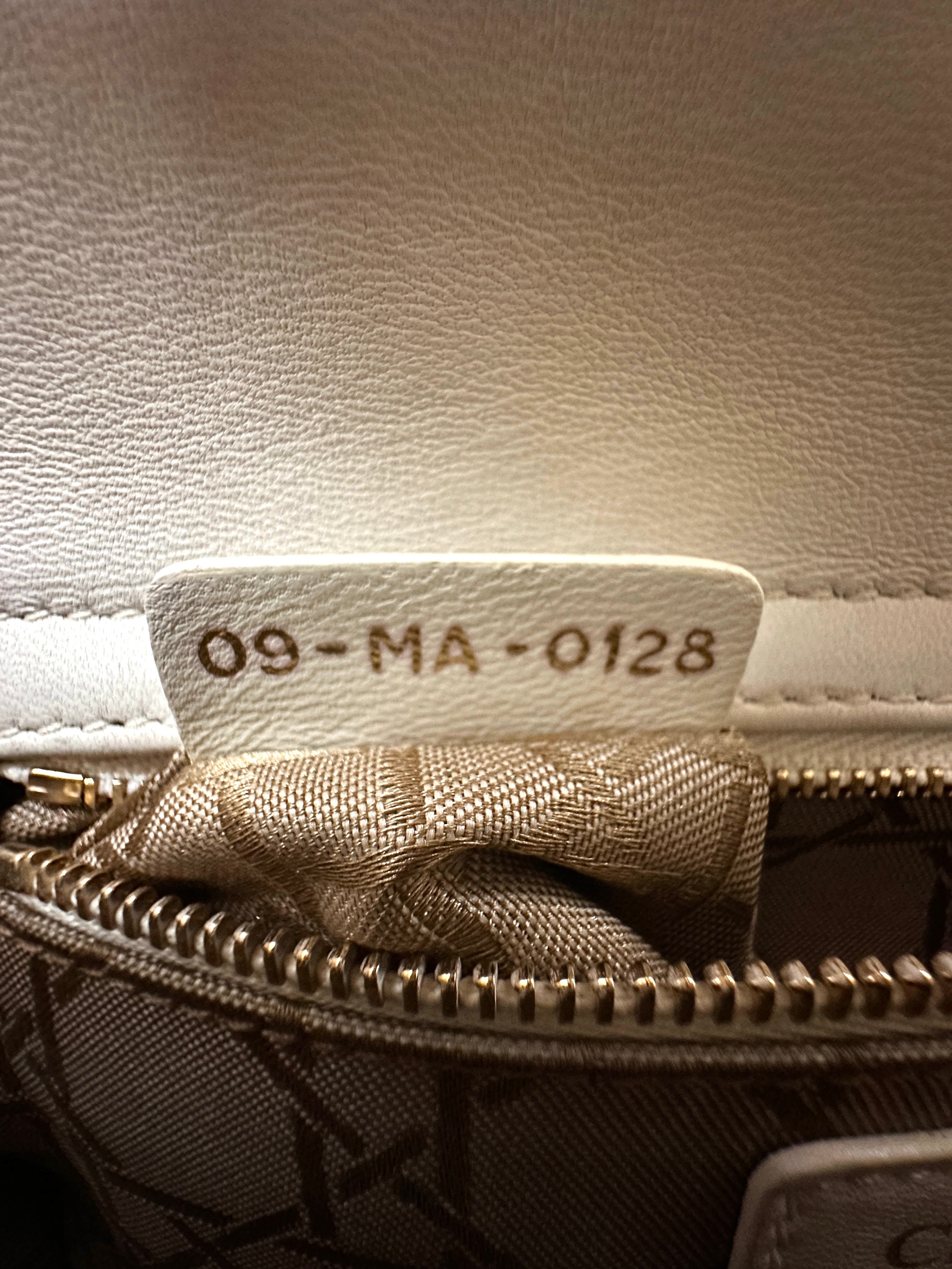 Christian Dior Lady Dior White Cannage Leather Handle Bag With Gold Charms DR789