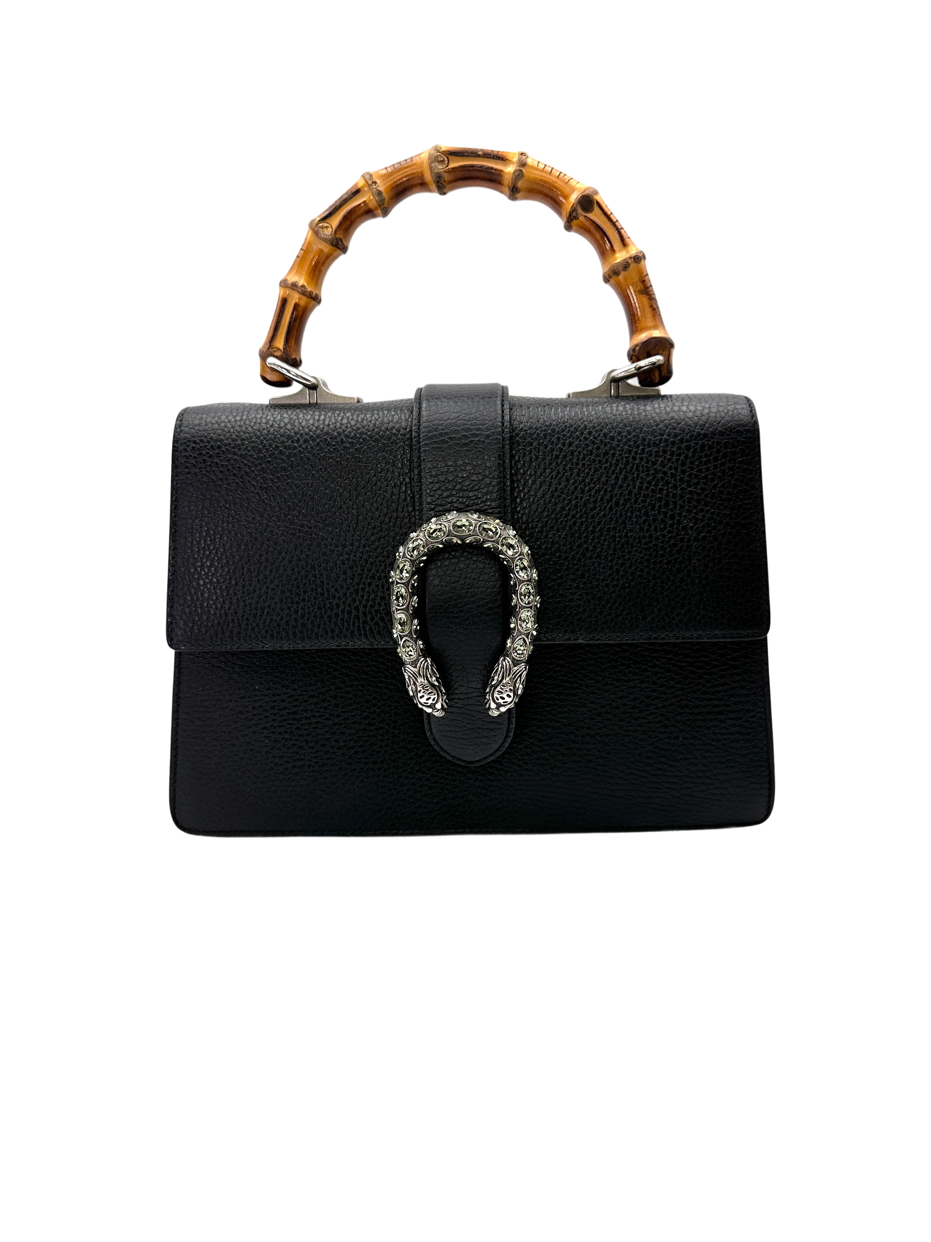 Gucci Dionysus Black Leather Bamboo Medium Size Top Handle Bag GG1285