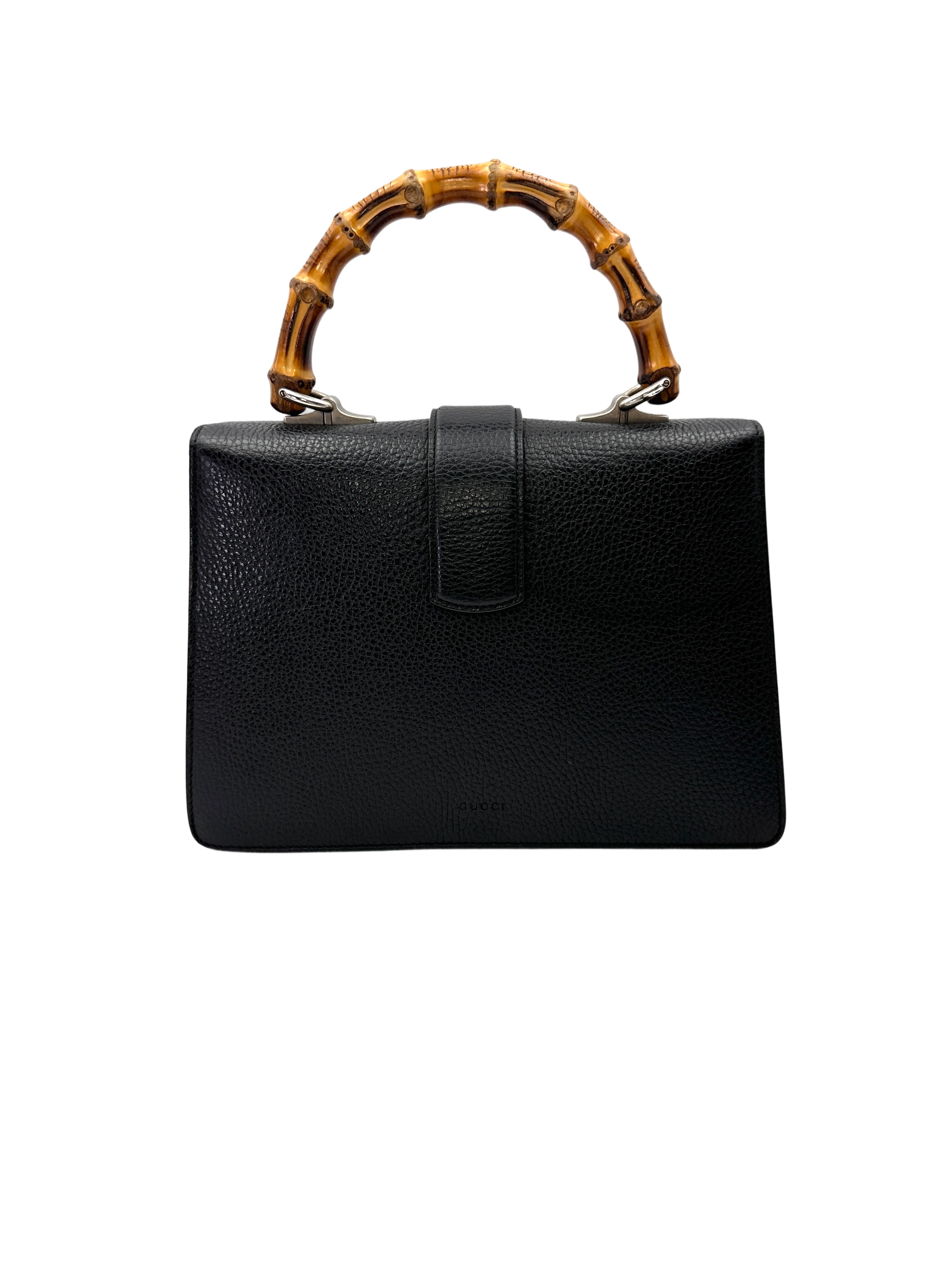 Gucci Dionysus Black Leather Bamboo Medium Size Top Handle Bag GG1285