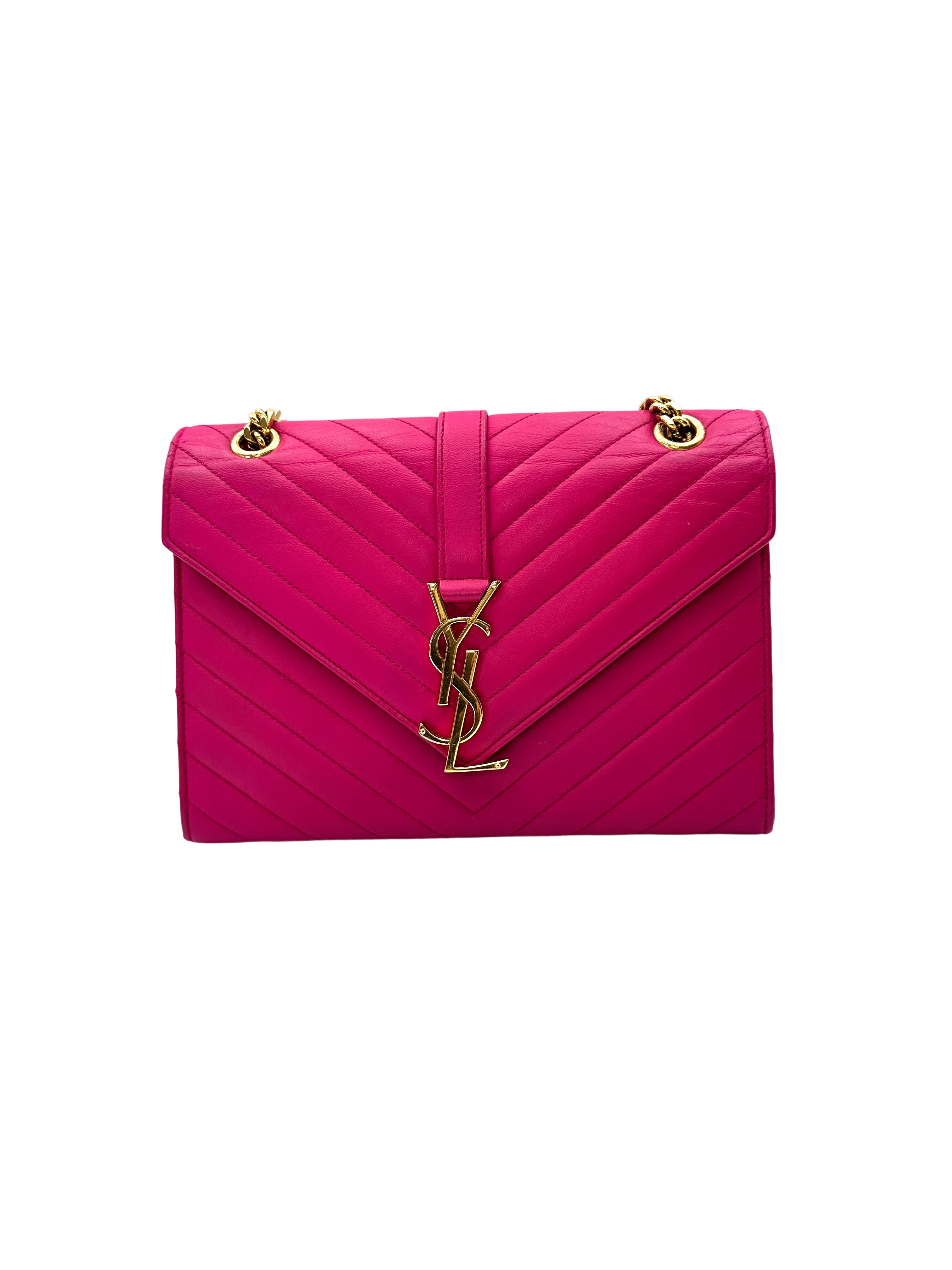 Saint Laurent Pink Quilted Leather Medium Size Envelope Shoulder Bag SL252