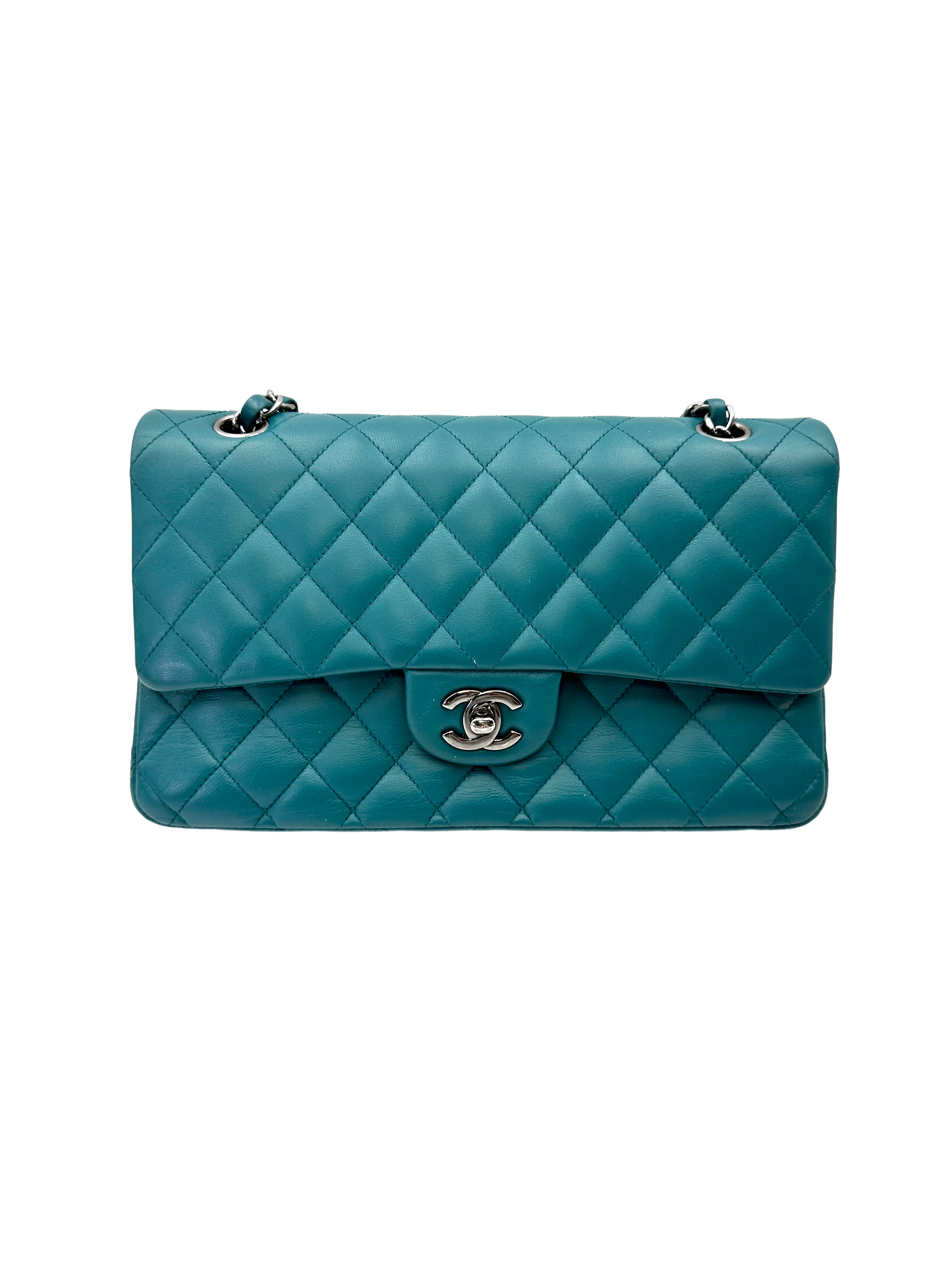 Chanel Classic Flap Blue Quilted Lambskin Medium Size Shoulder Bag With Silver Buckle(15***46) CC2134