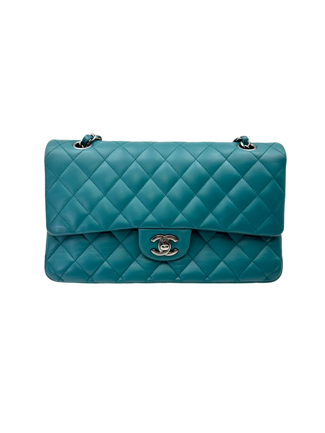 Chanel Classic Flap Blue Quilted Lambskin Medium Size Shoulder Bag With Silver Buckle(15***46) CC2134