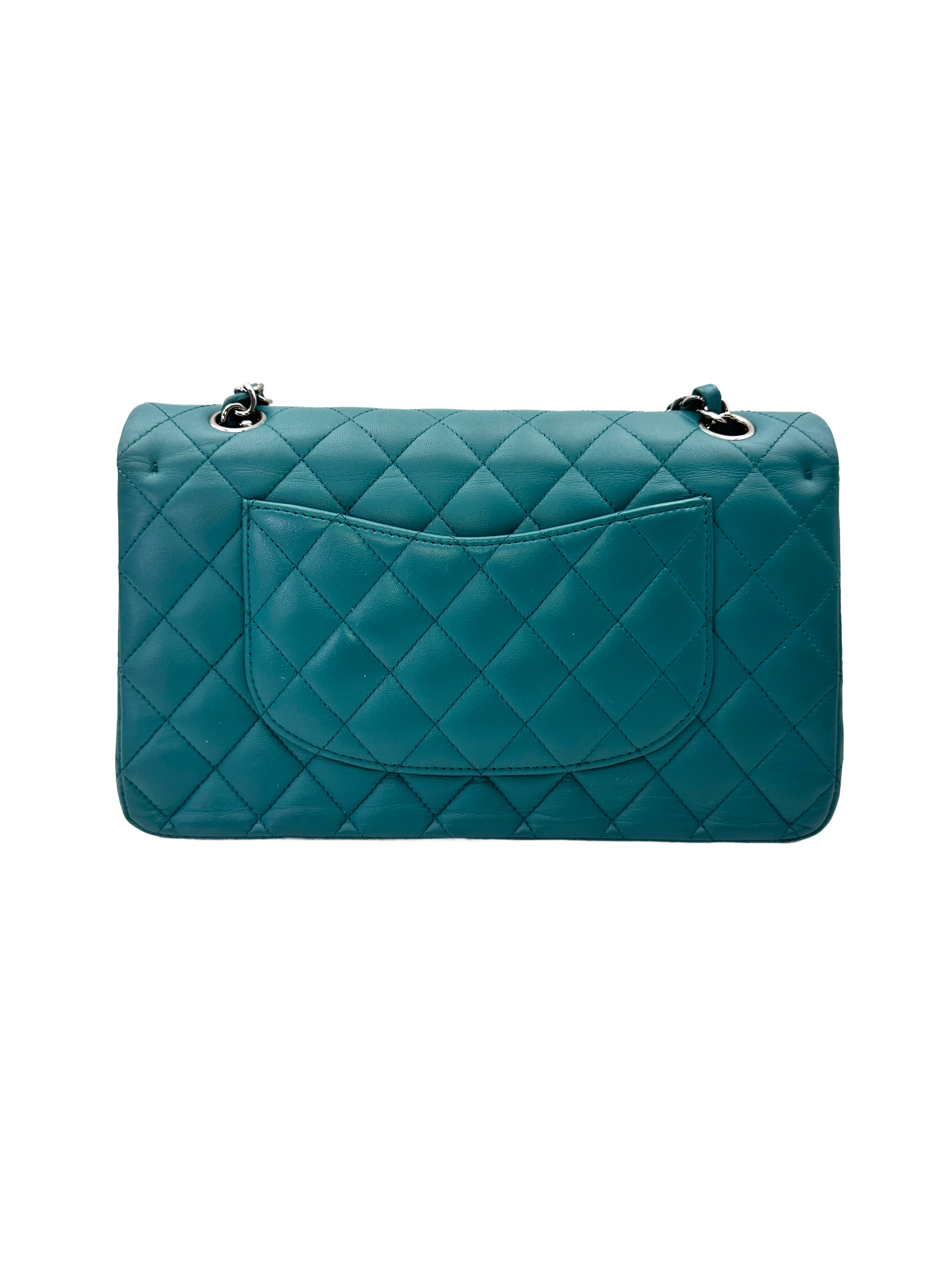 Chanel Classic Flap Blue Quilted Lambskin Medium Size Shoulder Bag With Silver Buckle(15***46) CC2134