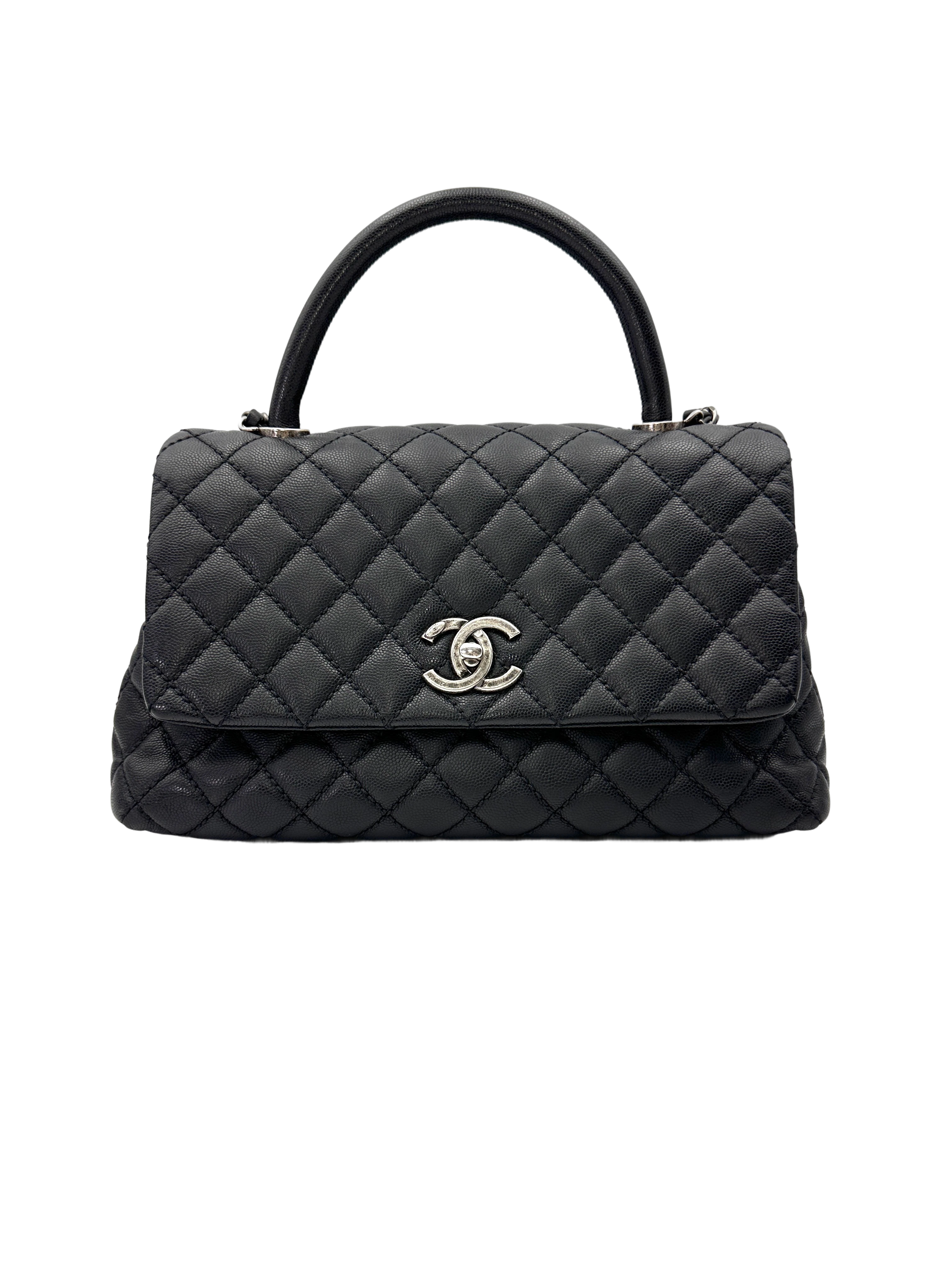Chanel CoCo Handle Black Quilted Leather Large Size Shoulder Bag(21***28) CC2135