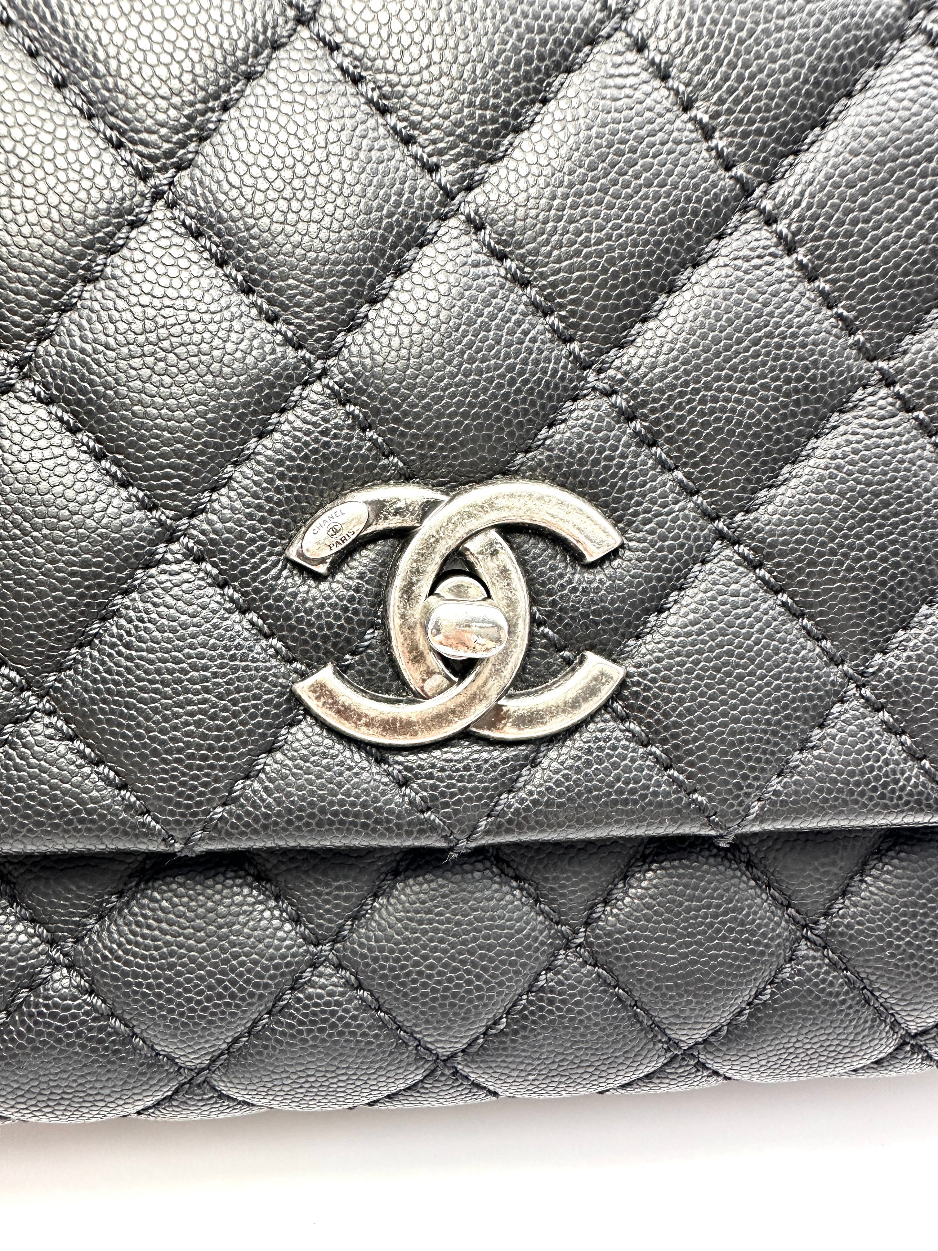 Chanel CoCo Handle Black Quilted Leather Large Size Shoulder Bag(21***28) CC2135