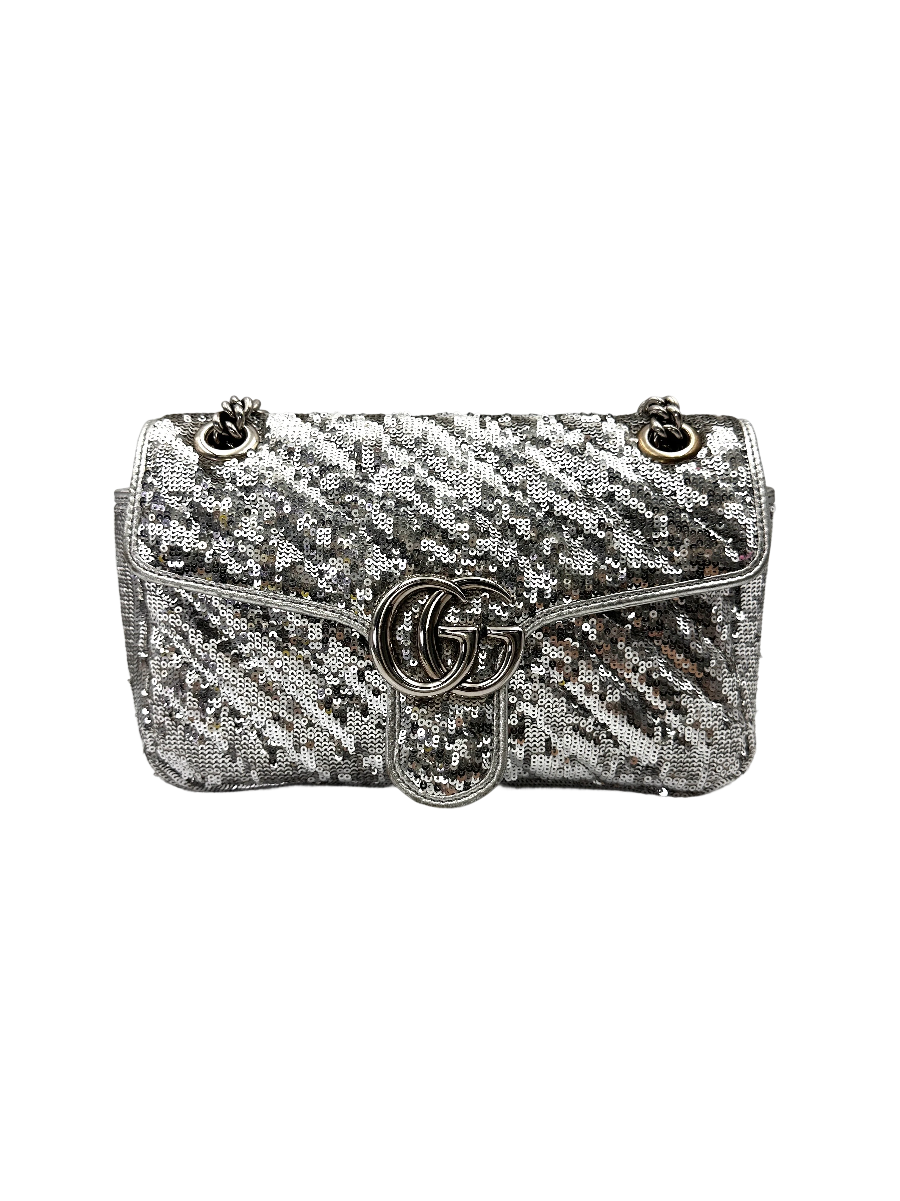 Gucci GG Marmont Silver Sequin Shoulder Bag GG1289