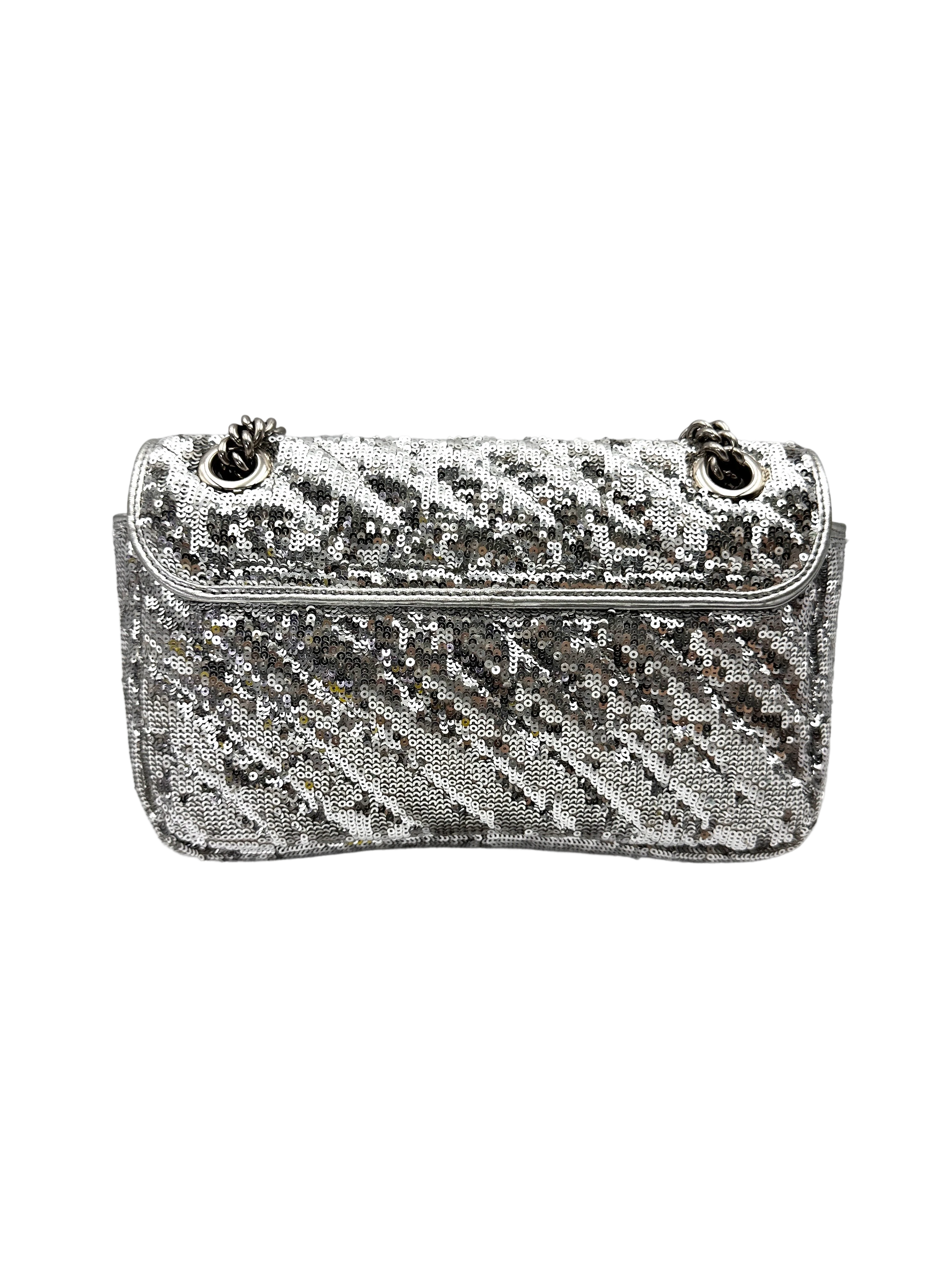 Gucci GG Marmont Silver Sequin Shoulder Bag GG1289