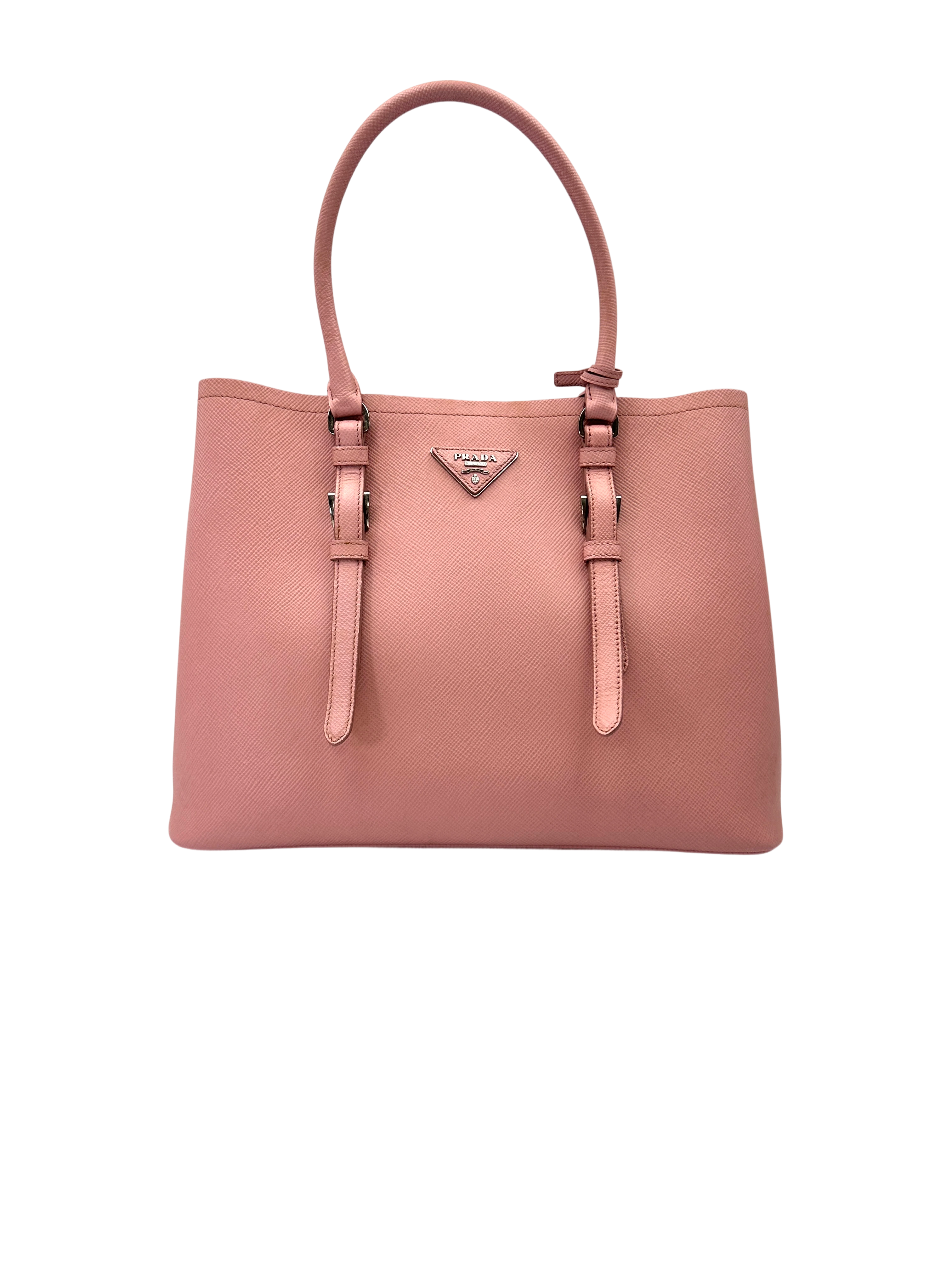 Prada Double Pink Saffiano Cuir Leather Handle Bag PR463