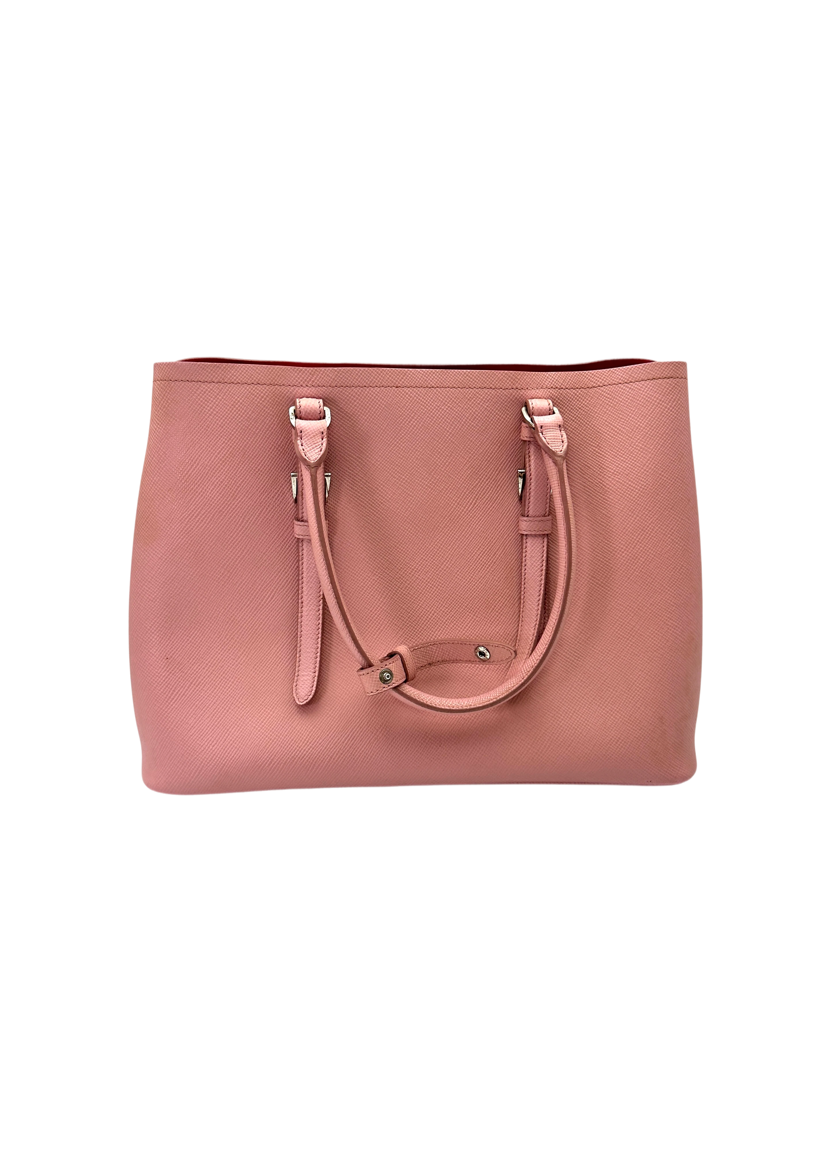 Prada Double Pink Saffiano Cuir Leather Handle Bag PR463
