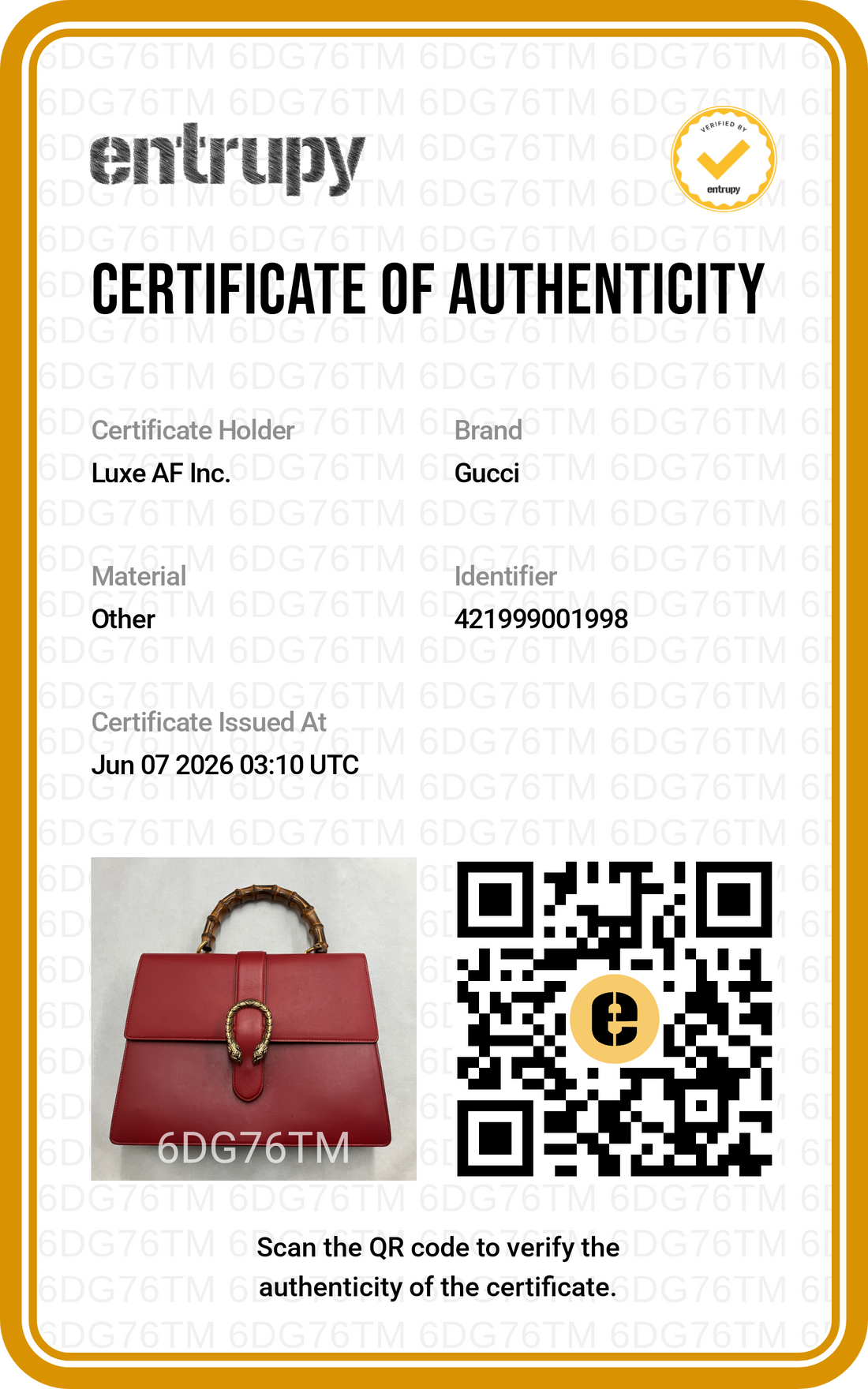 Gucci Dionysus Red Leather Bamboo Top Handle Bag GG1277