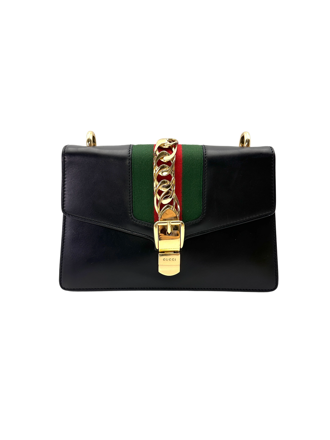 Gucci Sylvie Black Leather Medium Size Shoulder Bag GG1295
