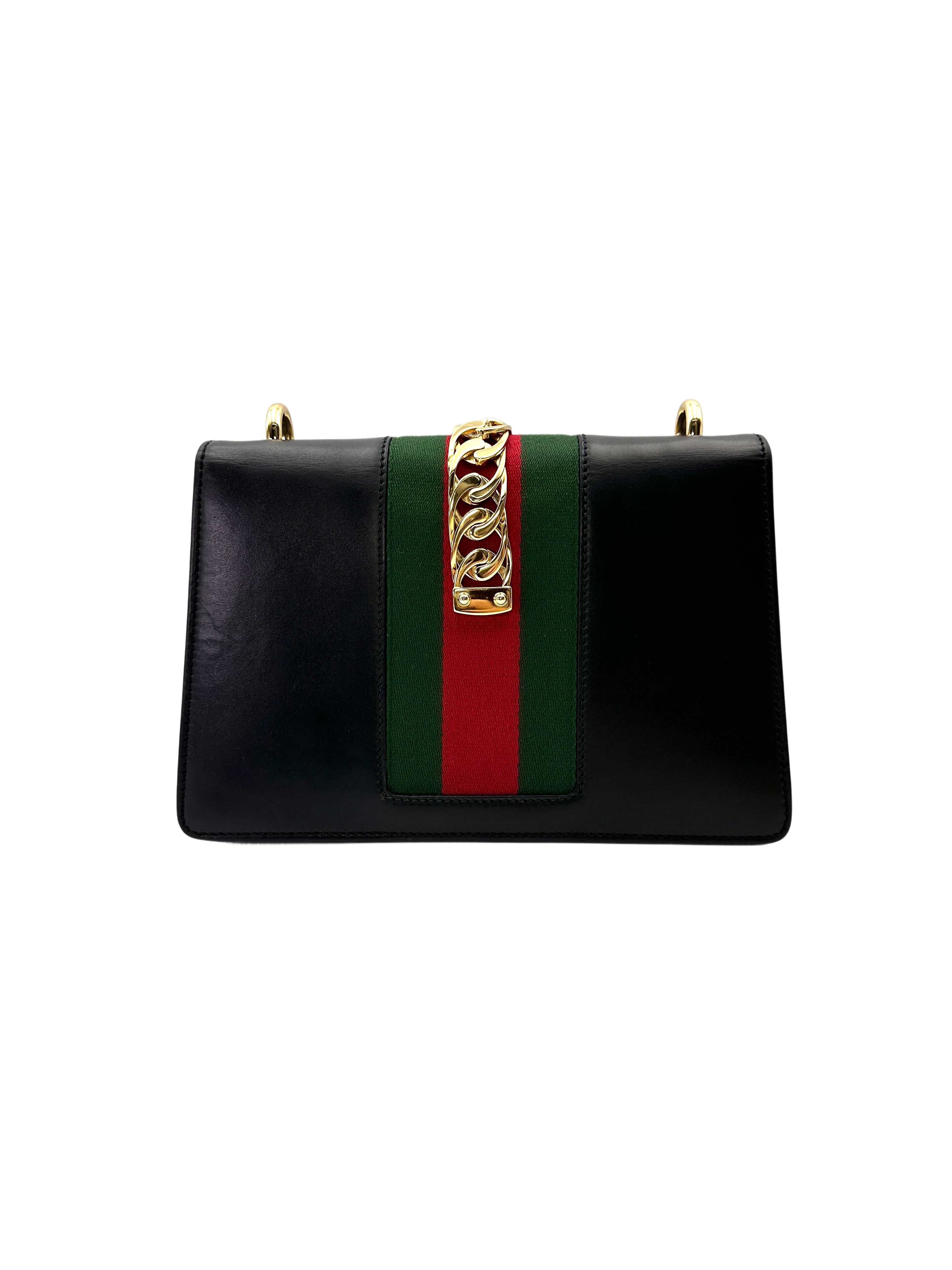 Gucci Sylvie Black Leather Medium Size Shoulder Bag GG1295