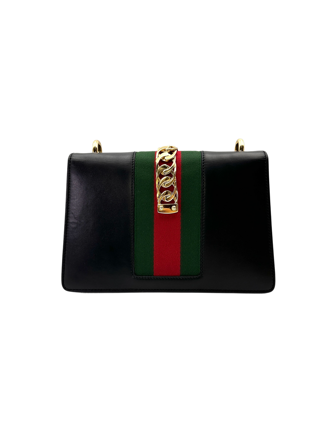 Gucci Sylvie Black Leather Medium Size Shoulder Bag GG1295